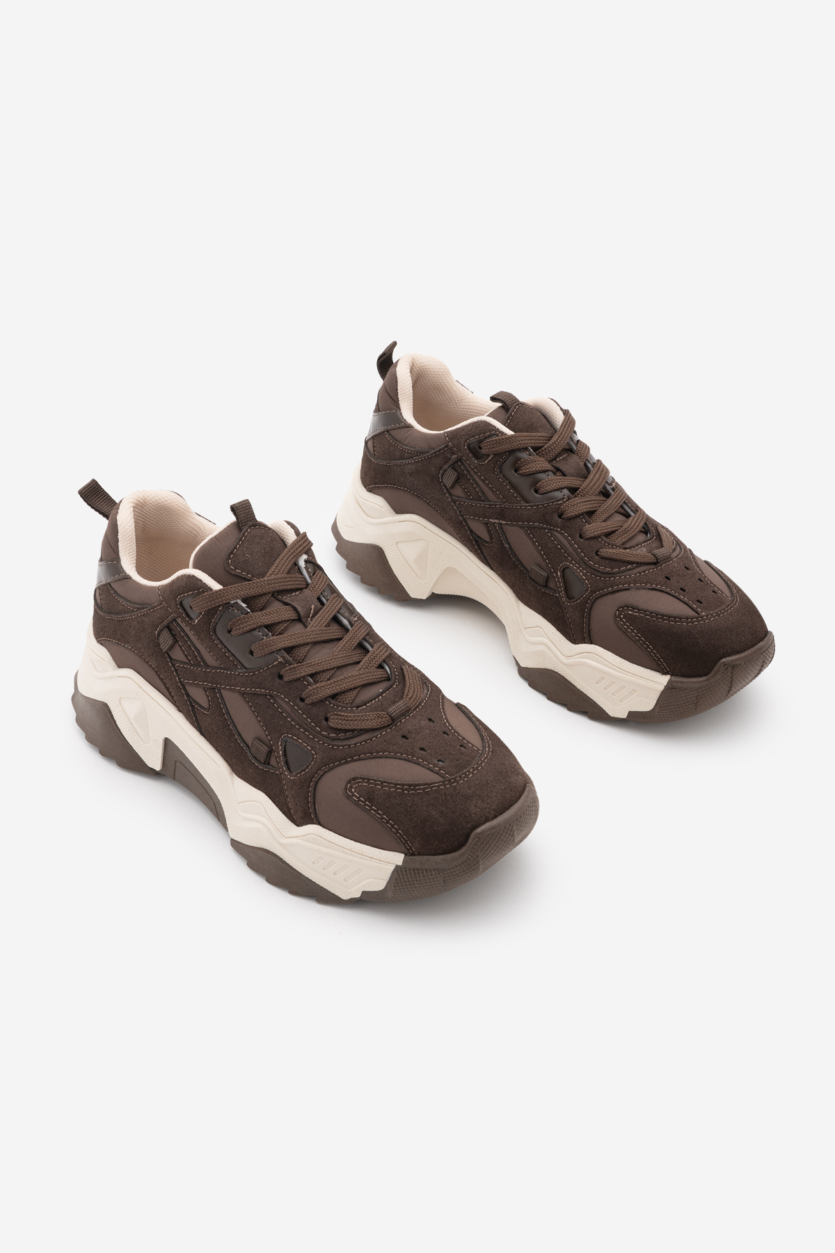 Marjin Kadın Sneaker Kalın Taban Bağcıklı Spor Ayakkabı Pizen Kahve görsel 5