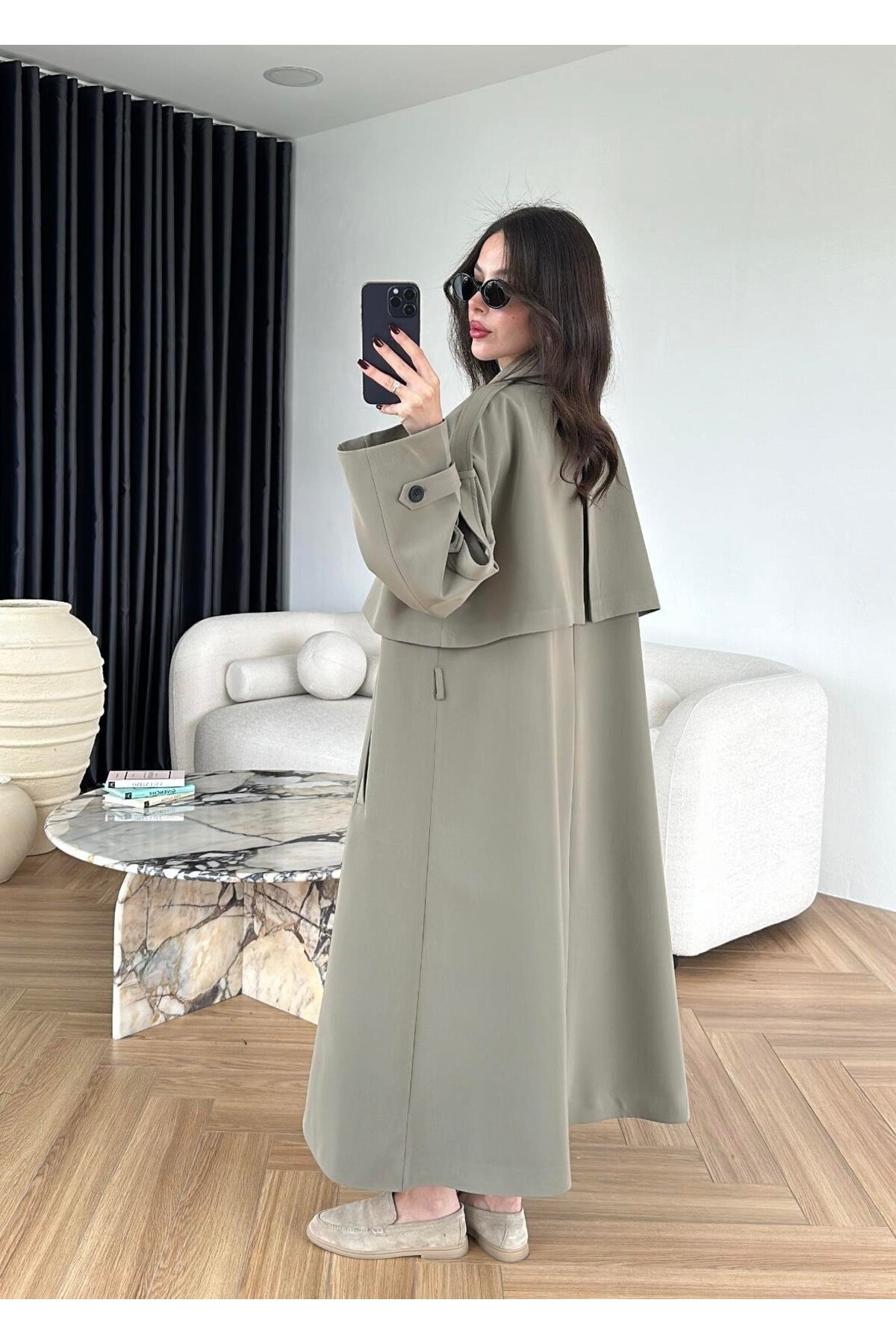 feiruz Premium Kumaş Astarlı Uzun Trençkot görsel 5