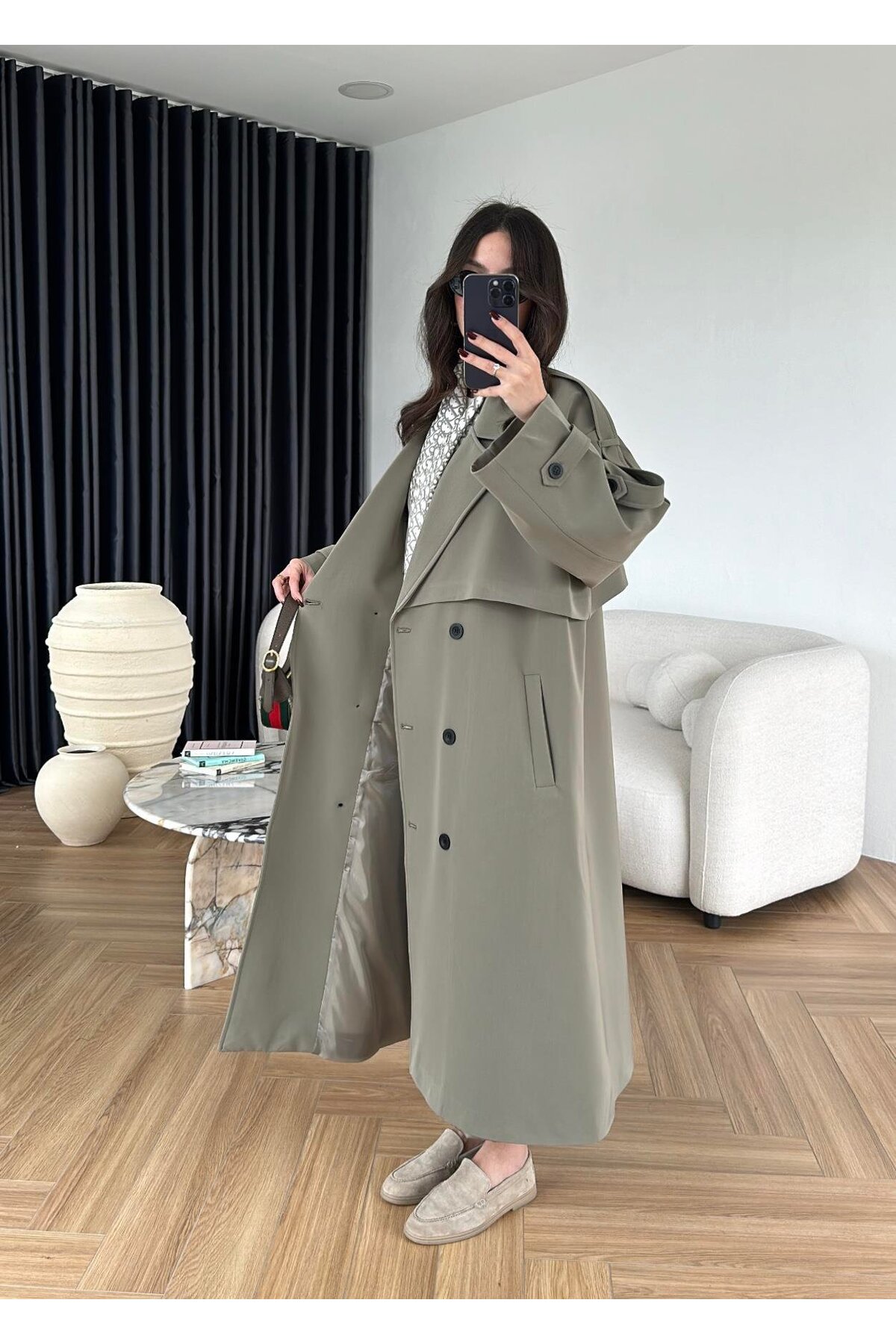 feiruz Premium Kumaş Astarlı Uzun Trençkot görsel 4