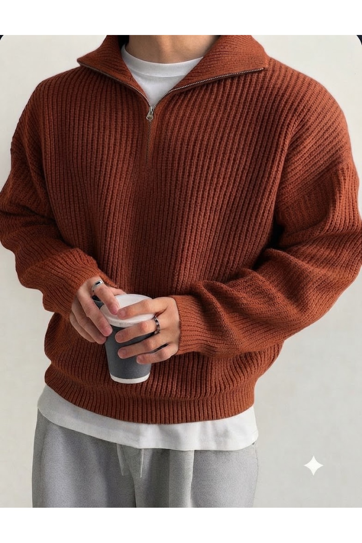zaos fashion erkek owersize dik yaka boğazlı balıkçı dik yaka kalın triko kazak