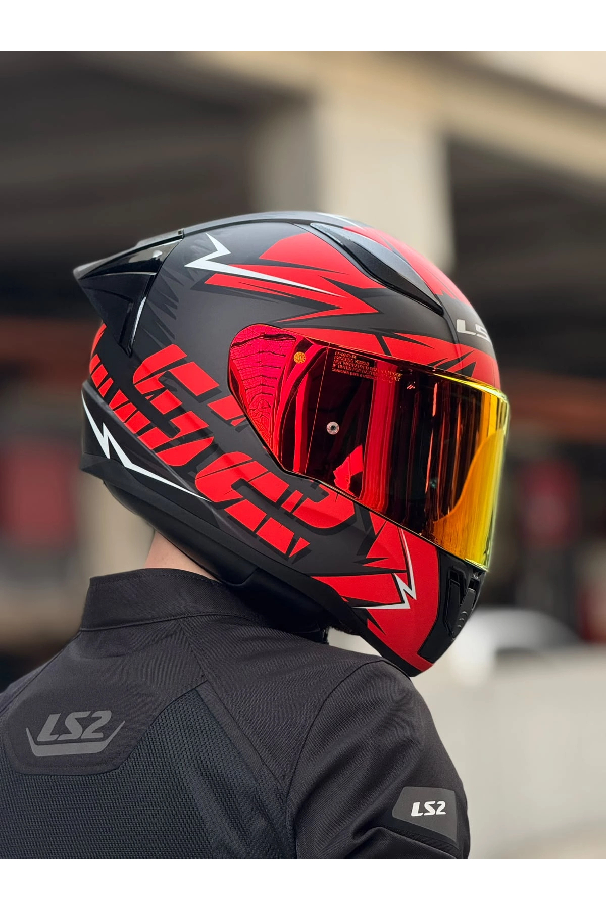 LS2 RAPID 2 CROMO MAT SİYAH-KIRMIZI KASK (KIRMIZI CAM + SPOILER)