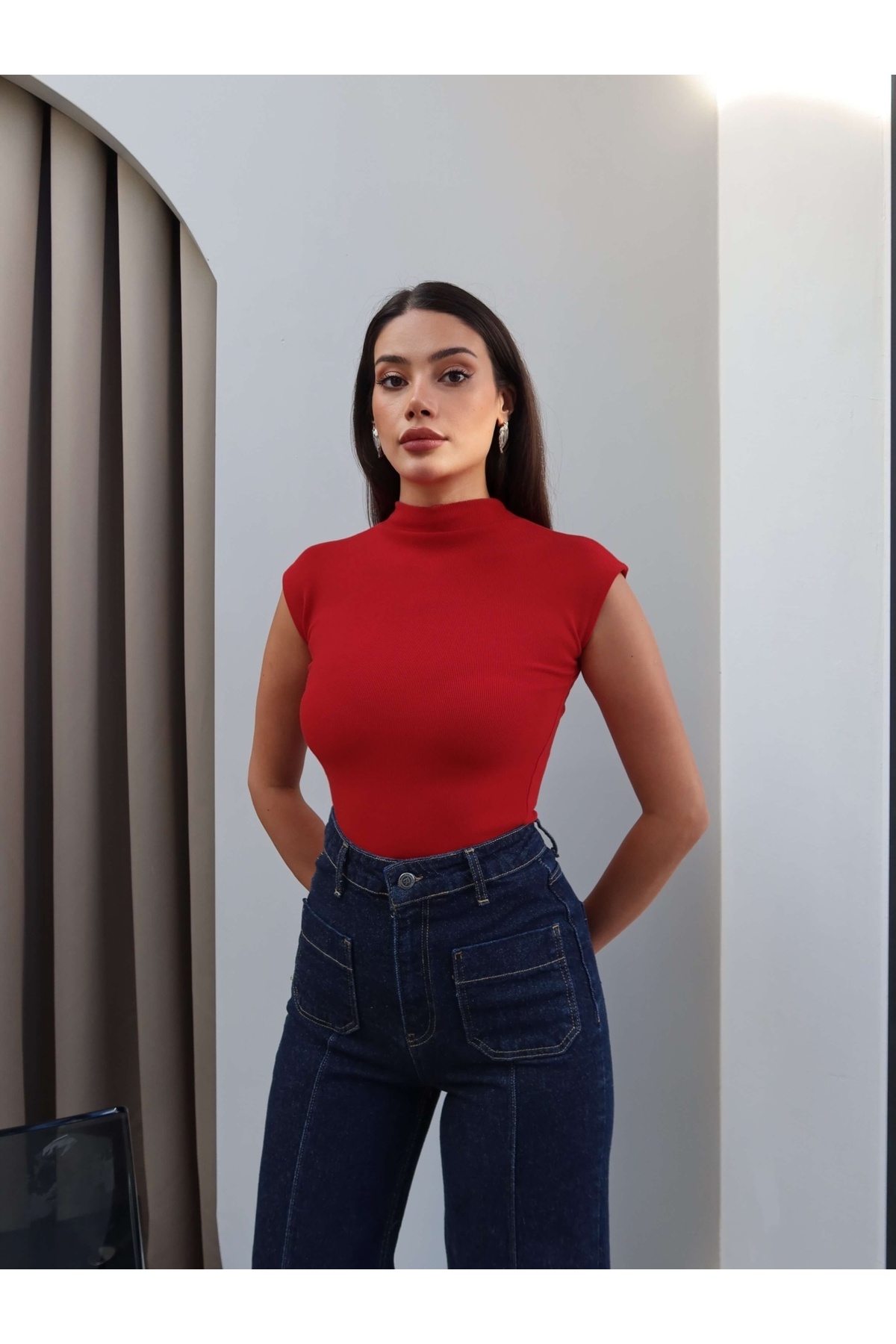 ESRAHELVACI Yüksek Bel Ön Çima Dikişli Jean görsel 6