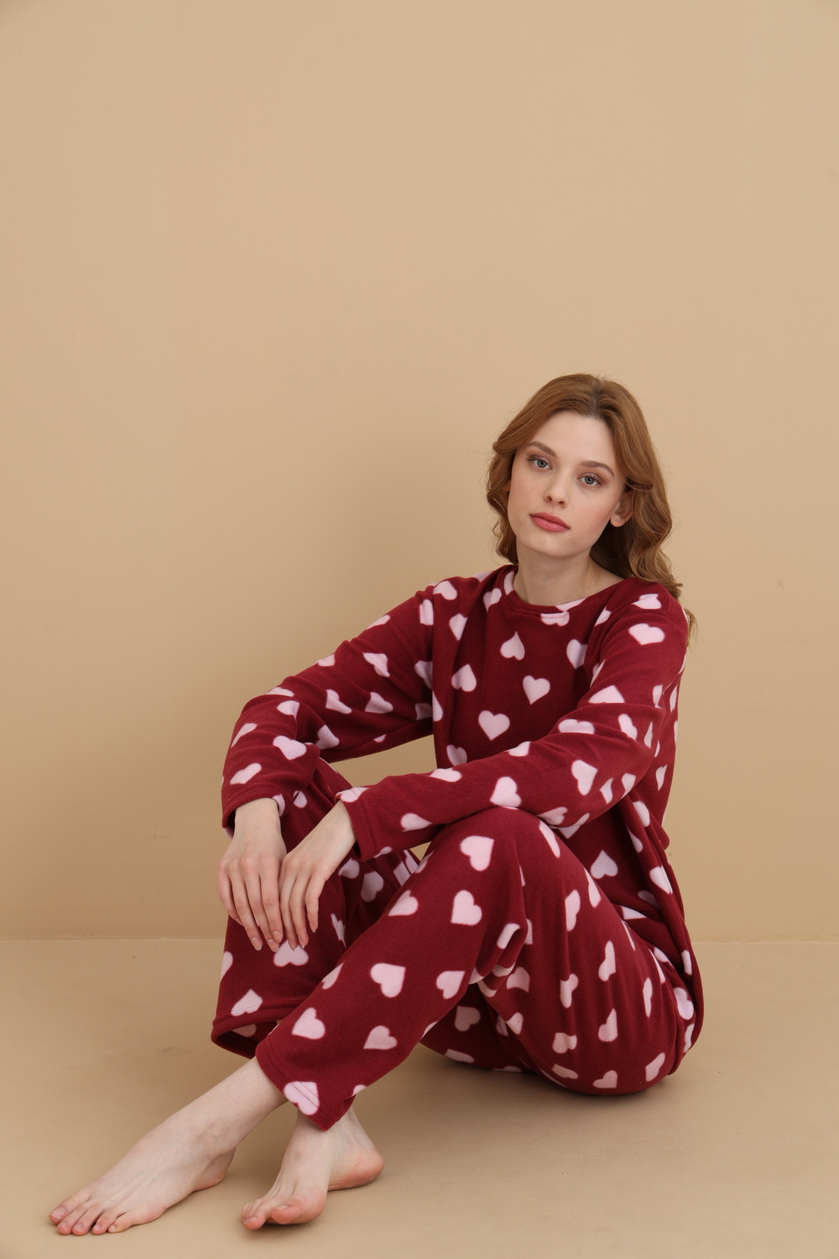STELLAPİNK Polar Kalp Desenli Uzun Kollu Pijama Takımı görsel 2