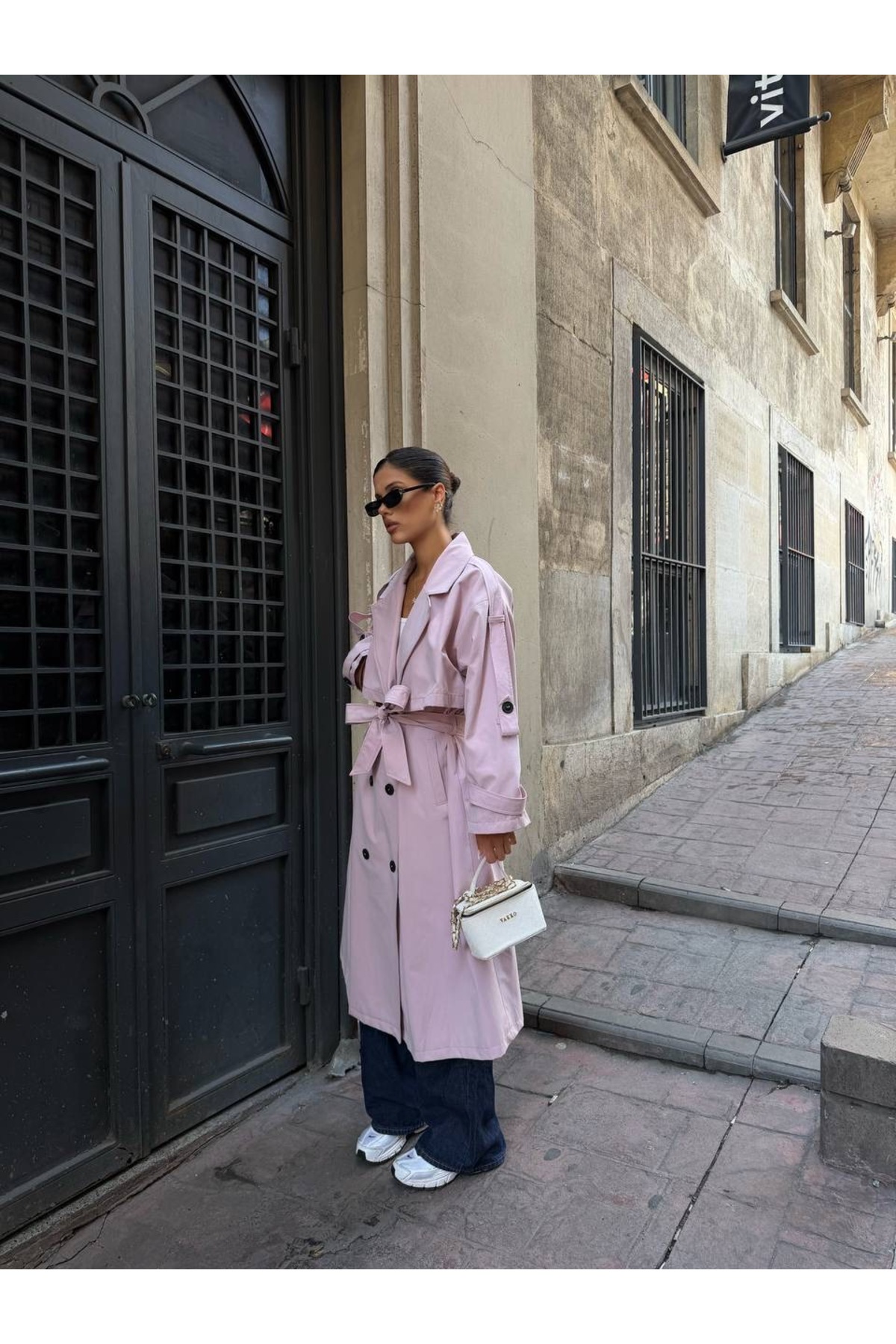Ekim Store Oversize Pelerinli Kuşaklı Uzun Trençkot görsel 5