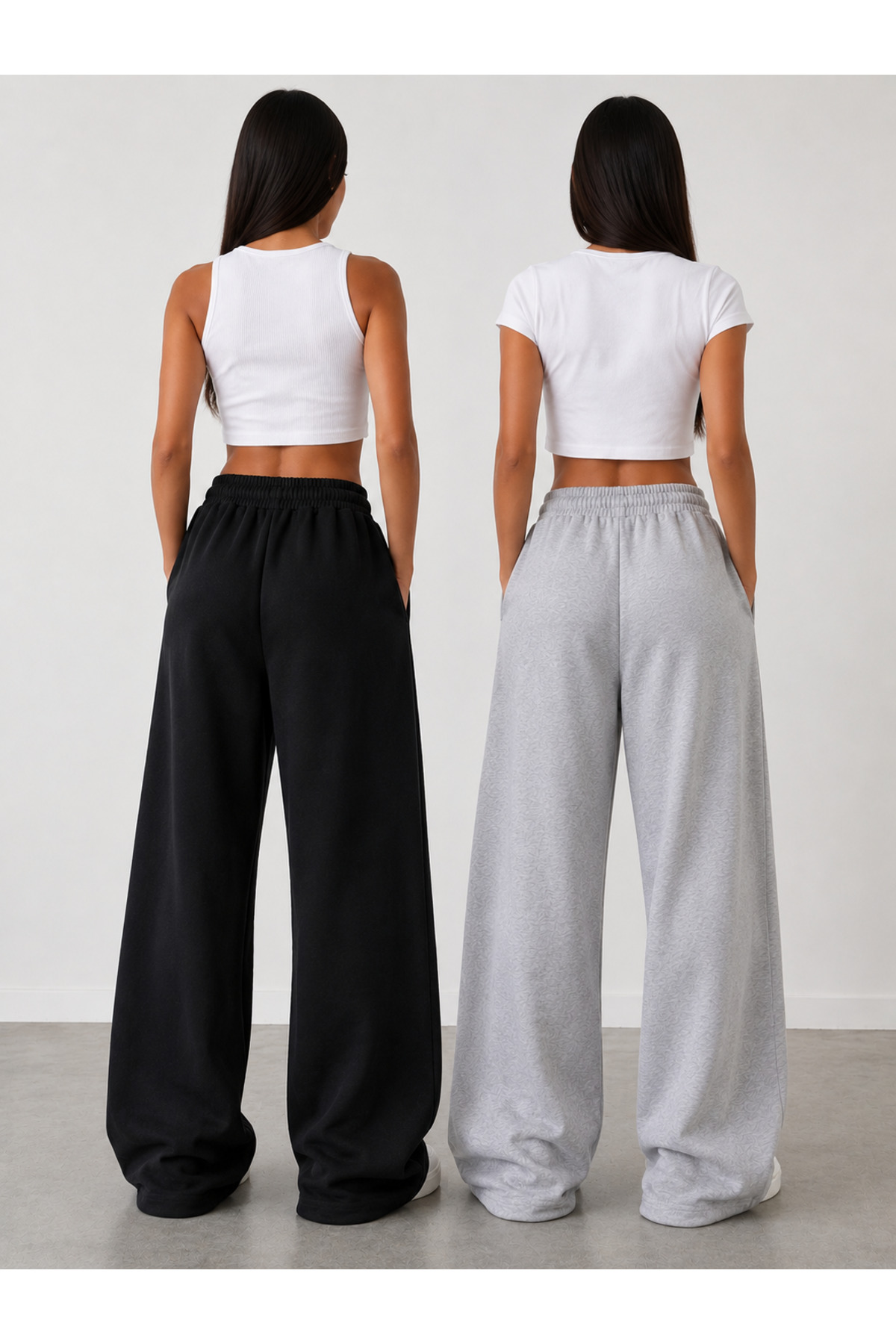 yx yustex sport 2 Adet Eşofman Altı (Siyah ve Gri) Oversize Bol Paça Nefes Alan Kumaş görsel 3