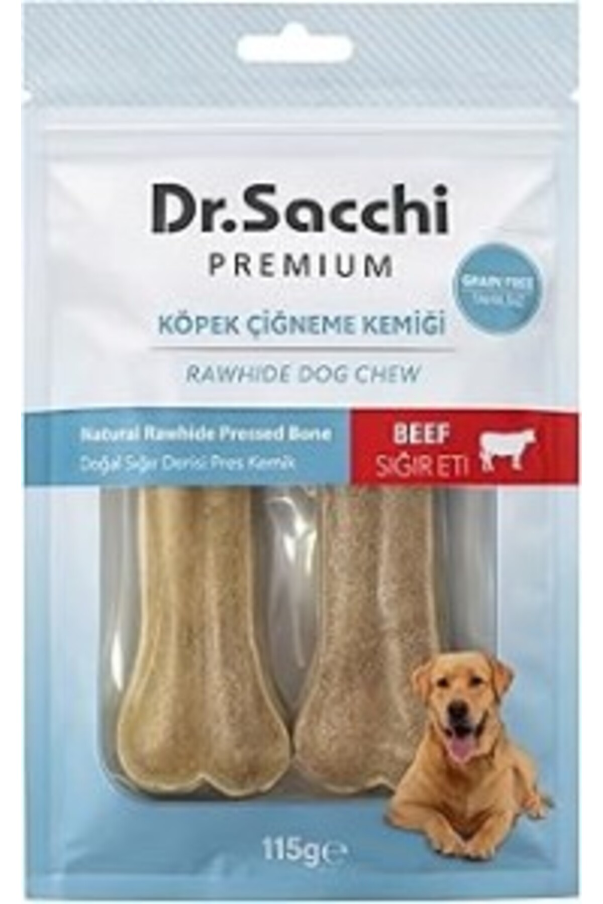 Dr. Sacchi Dr.Sacchi Premium Sığır Etli Doğal Sığır Derisi Press Kemik Tahılsız Köpek Ödülü 5” 55-60 Gr 2'li