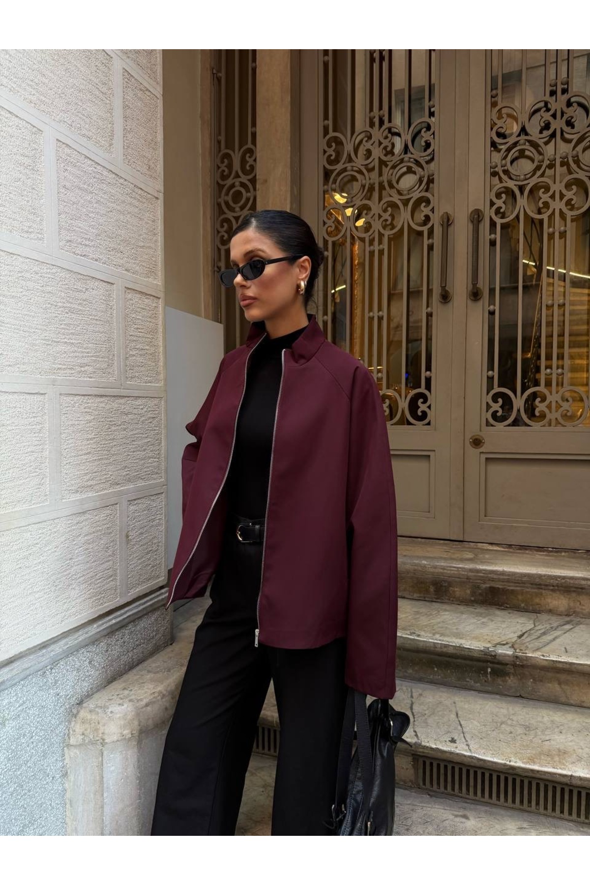 Ekim Store Düz Fermuarlı Oversize Trenç Ceket görsel 4