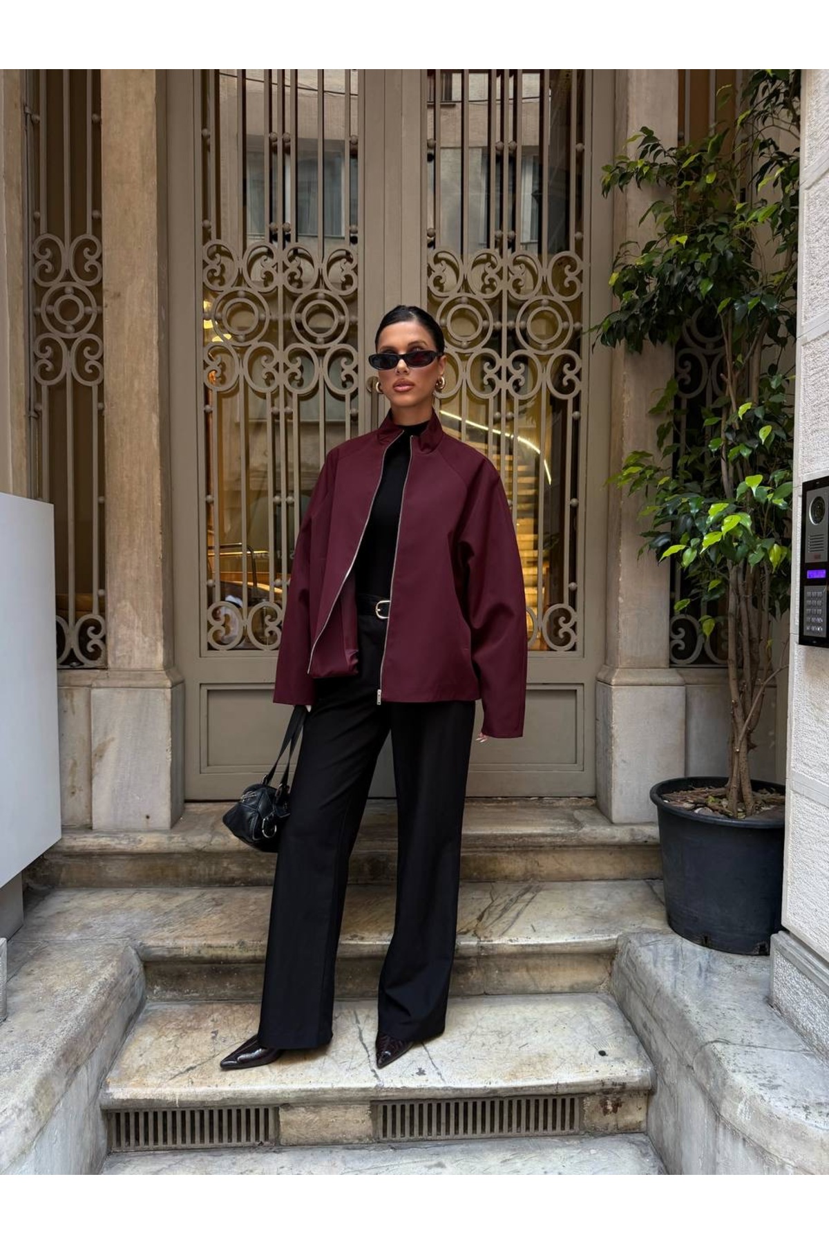 Ekim Store Düz Fermuarlı Oversize Trenç Ceket görsel 3