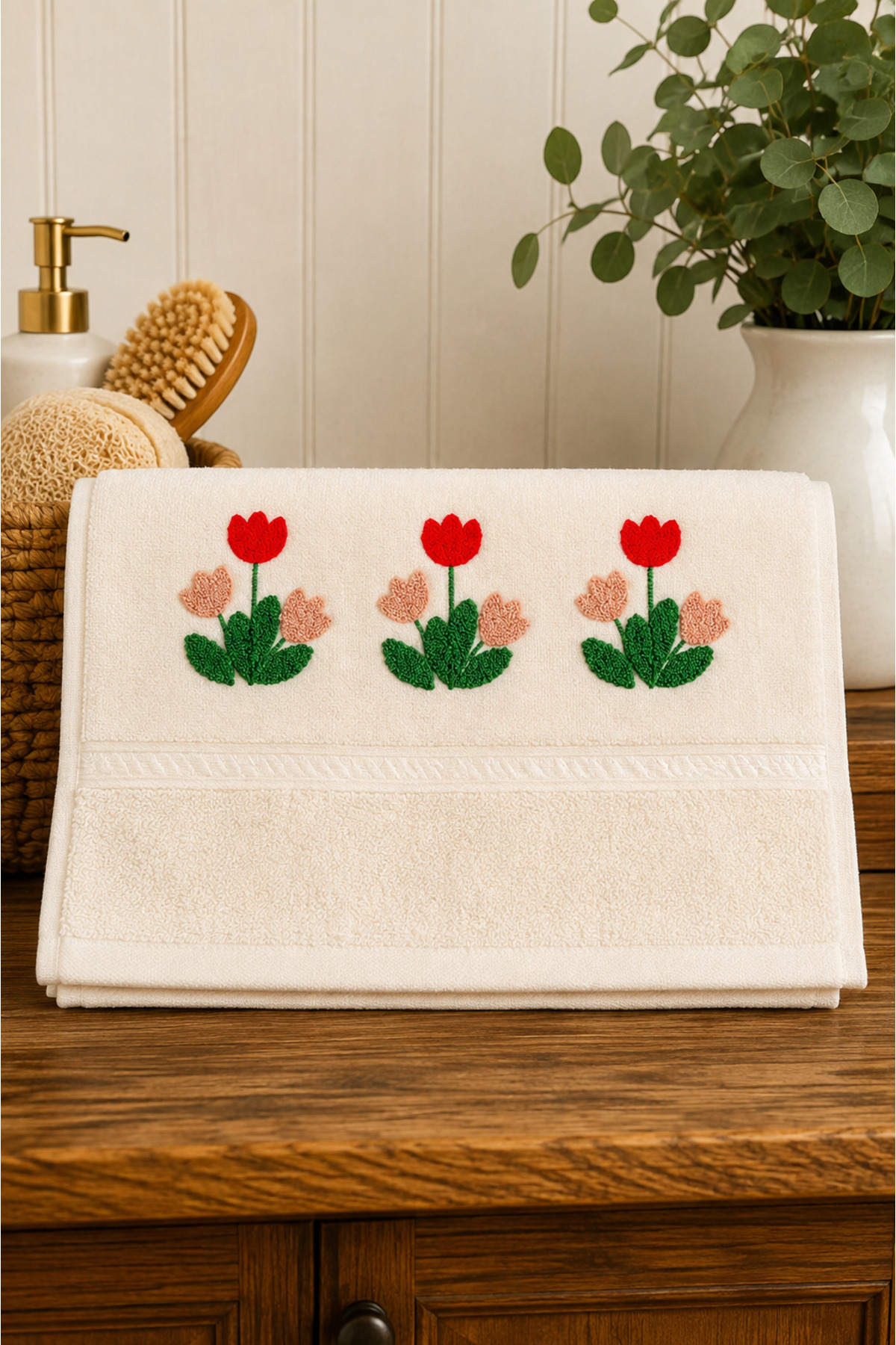 %100 Pamuk Nakışlı El Yüz Havlusu 50x90 cm – Yumuşak Dokulu Dekoratif Havlu