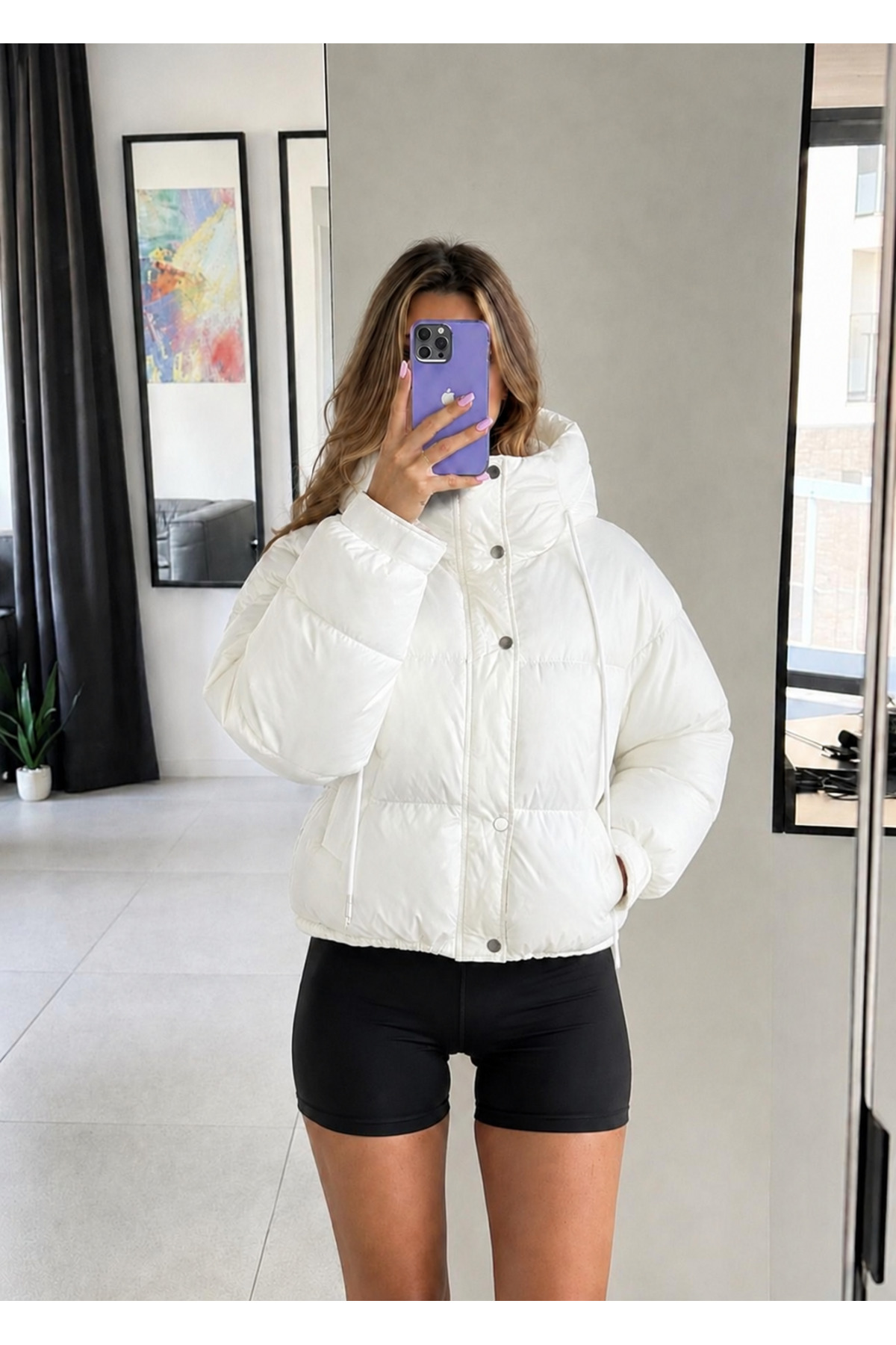 Ekim Store Kapüşonlu Cepli Çıtçıtlı Şişme Mont görsel 2