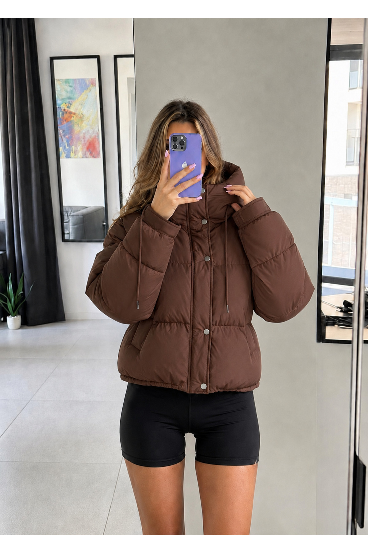 Ekim Store Kapüşonlu Cepli Çıtçıtlı Şişme Mont görsel 4