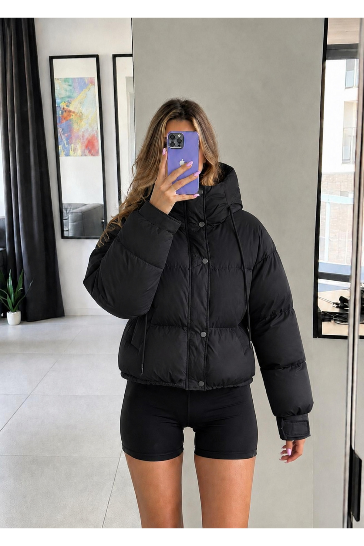 Ekim Store Kapüşonlu Cepli Çıtçıtlı Şişme Mont görsel 6