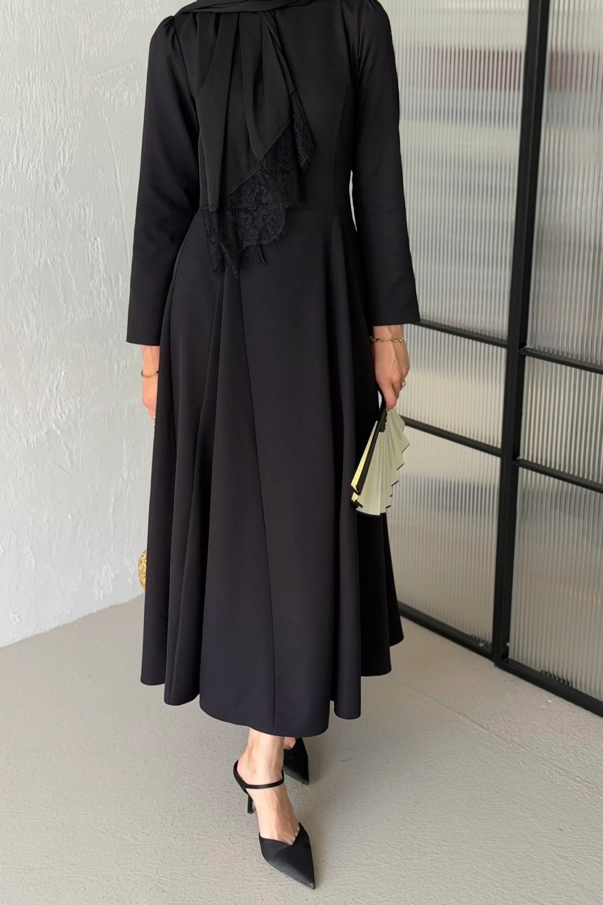 MAG FASHİON Tesettür Elbise Siyah Eteği Çan Elbise Tesettür Abiye Elbise Tesettür Mezuniyet Elbisesi görsel 6