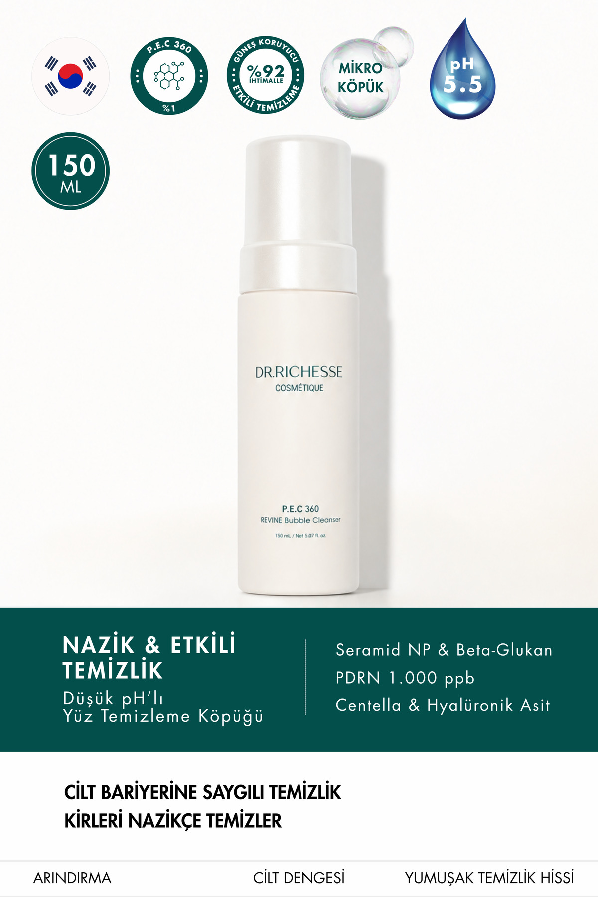 DR.RICHESSE PDRN & Seramid İçeren Yüz Temizleme Köpüğü 150 ml | P.E.C 360 Revine Bubble Cleanser — Dr.Richesse001