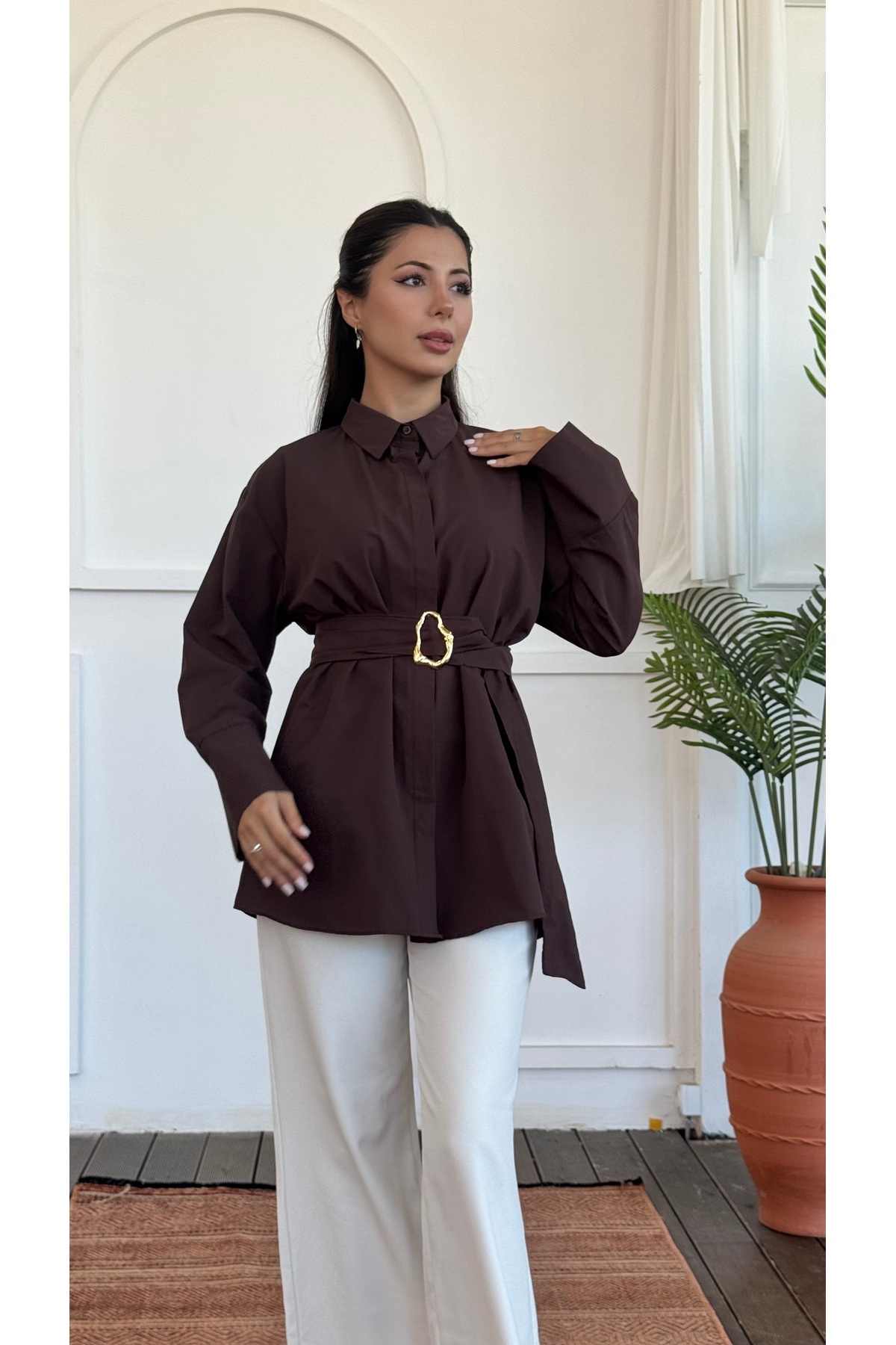 KEVRA Gold Toka Detaylı Poplin Gömlek görsel 4