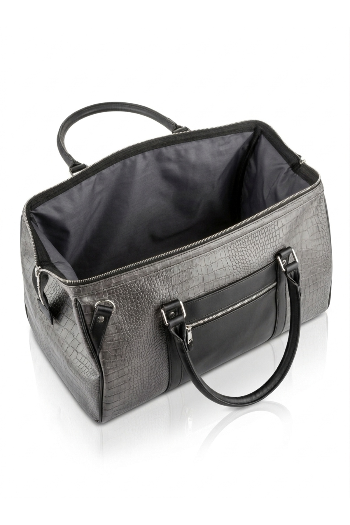 B&W Case Kroko Desenli Unisex Askılı Valiz - Spor, Fitness ve Seyahat Çantası (El ve Omuz Tipi)-Gri