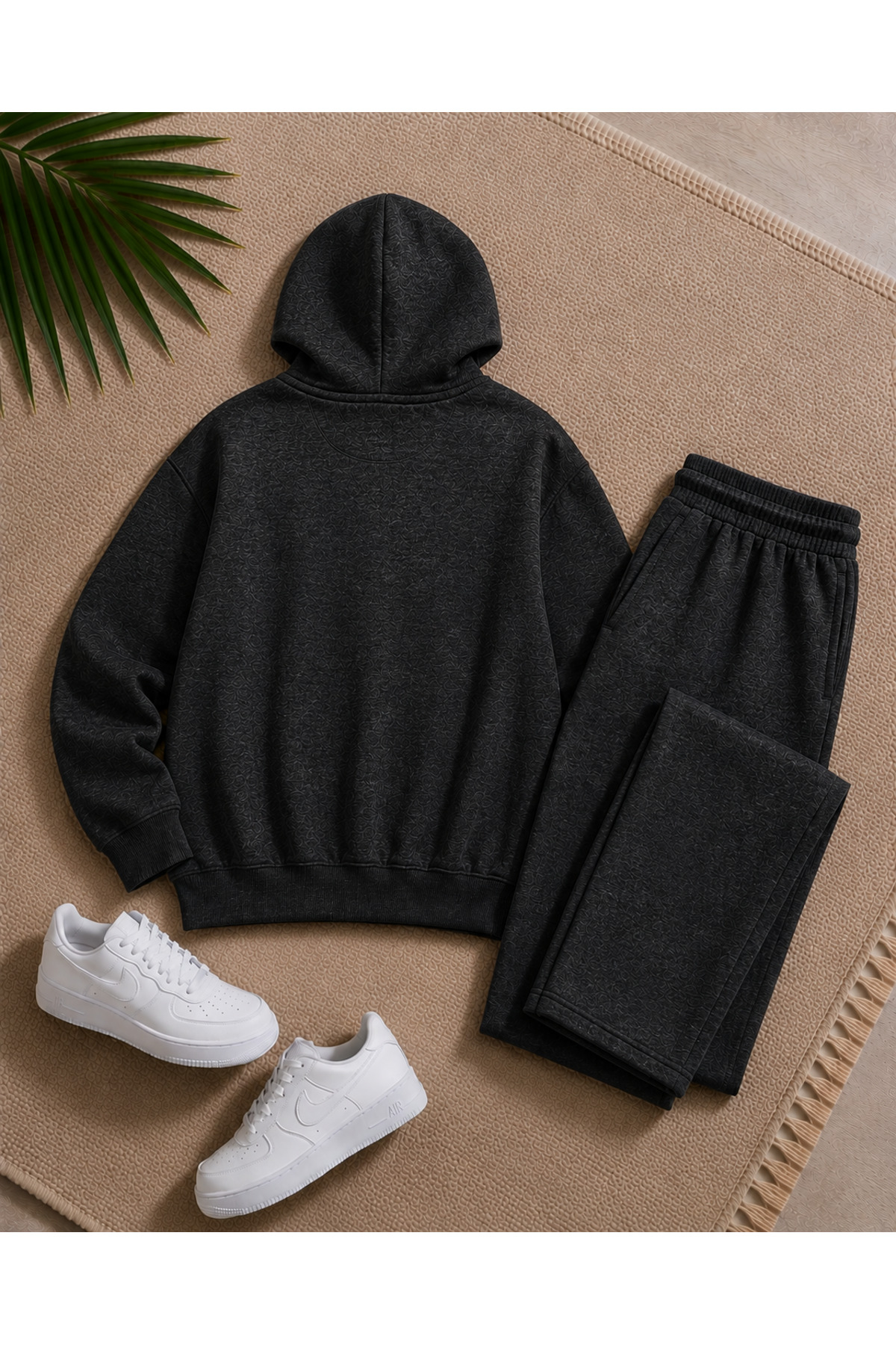 Erkek You Are Enough Yazılı Eşofman Takımı / Kapüşonlu Kanguru Cepli Sweatshirt ve Düz Paça Alt — رنگارنگ CKTK260806 — تصویر 2 از 4