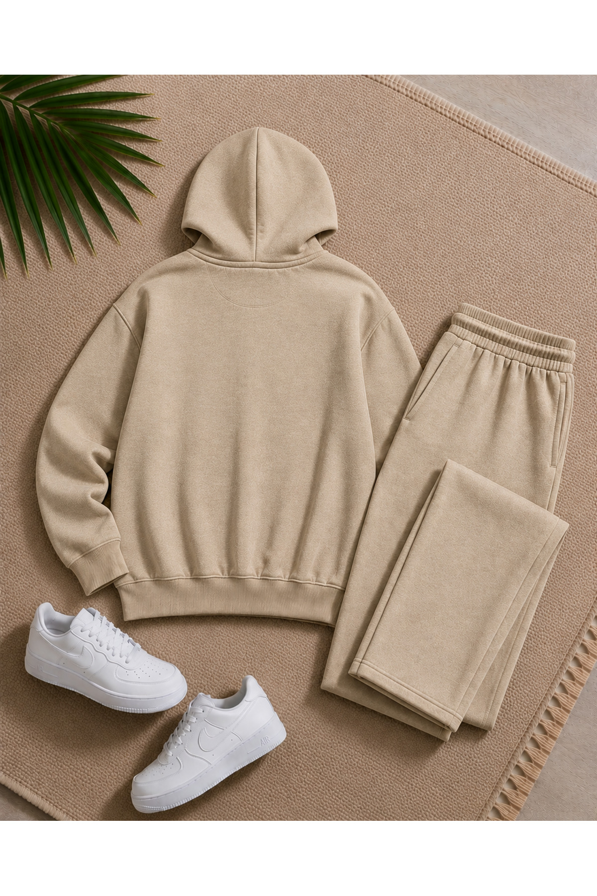 Erkek Chicago 75 Baskılı Eşofman Takımı / Kapüşonlu Kanguru Cepli Sweatshirt ve Düz Paça Alt — بژ CKTK260805 — تصویر 2 از 4