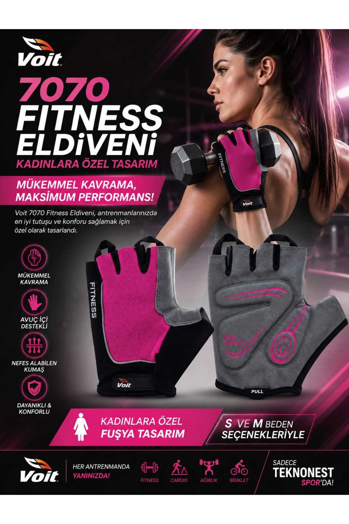 Voit 7070 fuşya fıtness eldiveni S BEDEN