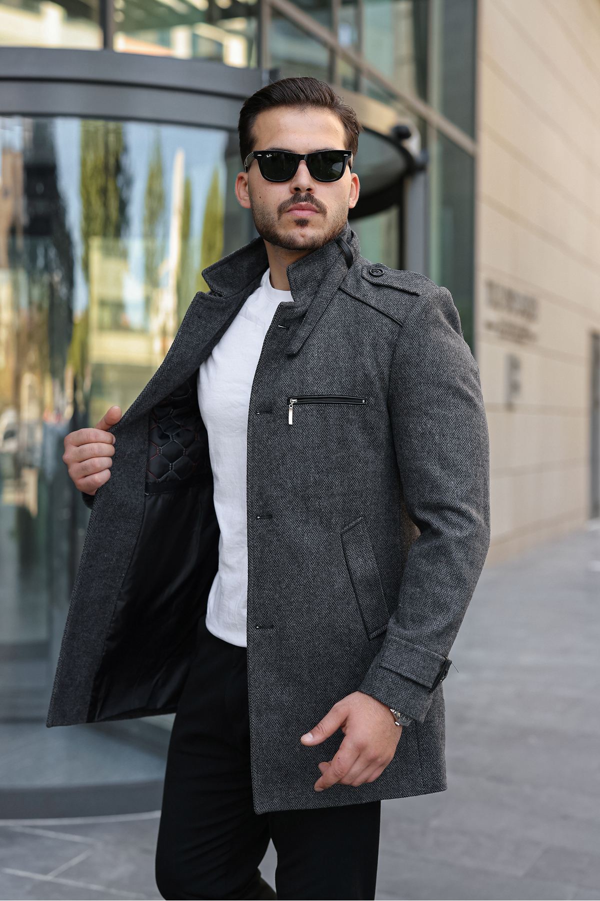 Erkek Slim Kalıp Kaşe Kaban — رنگارنگ 421