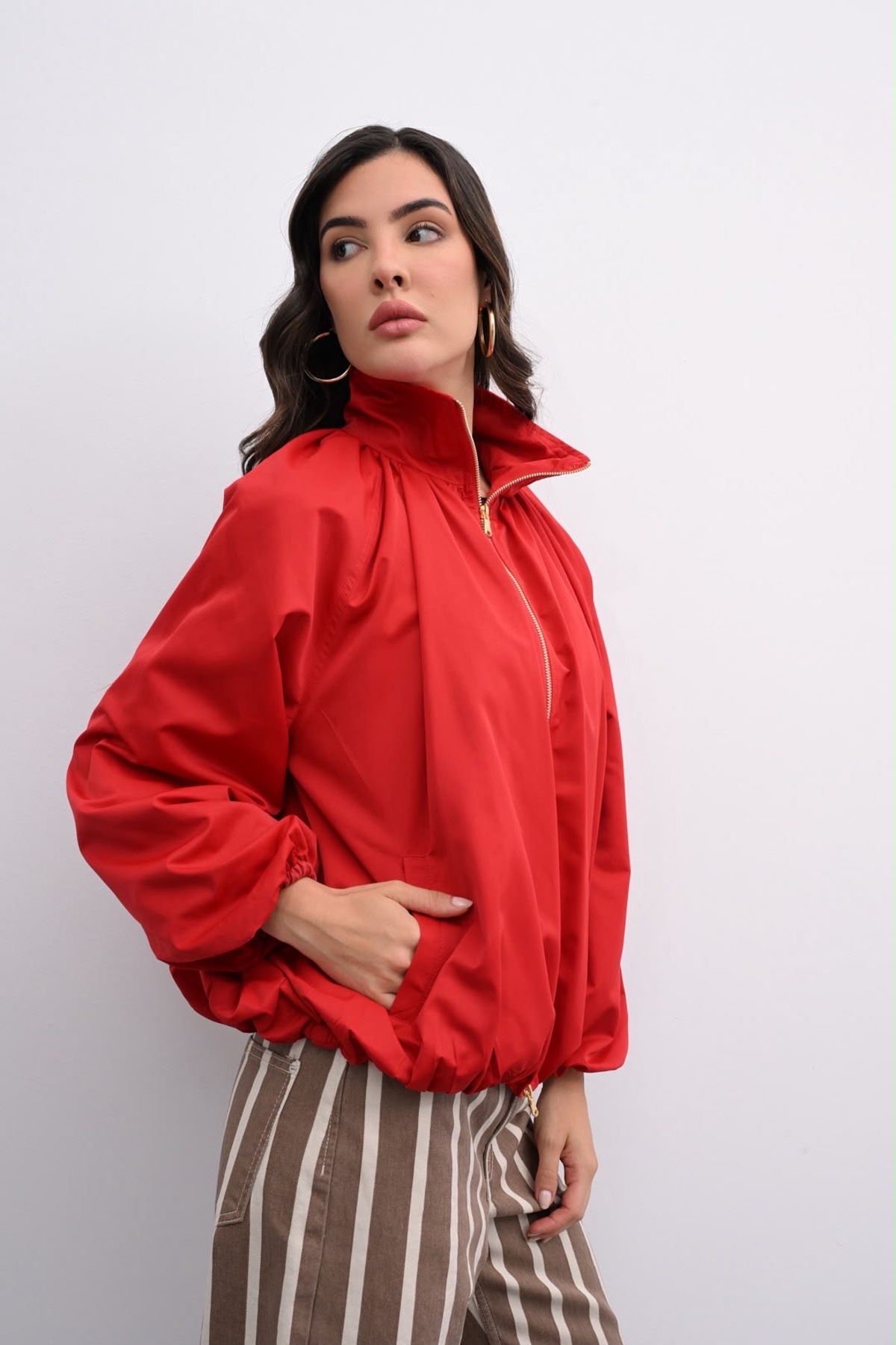 OYERGA MODA Kadın Yeni Sezon Balon Fit Ceket Yağmurluk görsel 7