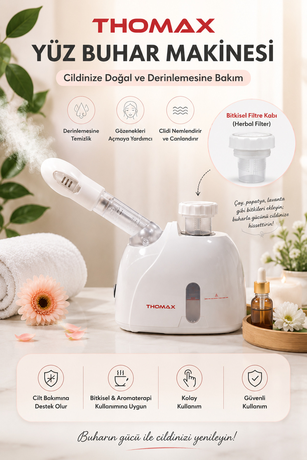 Ozonlu Yüz Buhar Makinesi Sıcak Vapozon Cilt Bakım Profesyonel Taşınabilir — سفید buharmakinesi-k33s