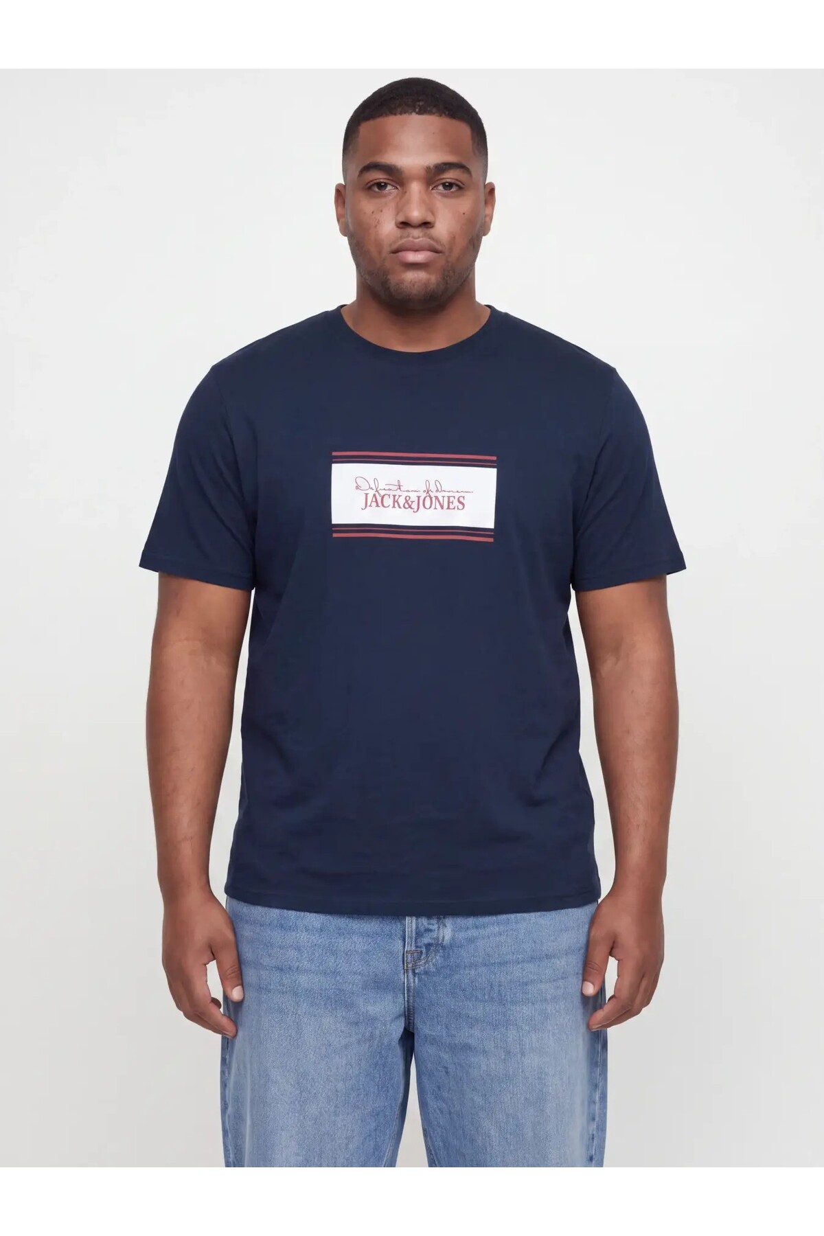 تی‌شرت مردانه سایز بزرگ Jjbuster مدل SS Navy، یقه گرد، کد SN PLs جک اند جونز تی شرت بزرگ سایز Jack & Jones
