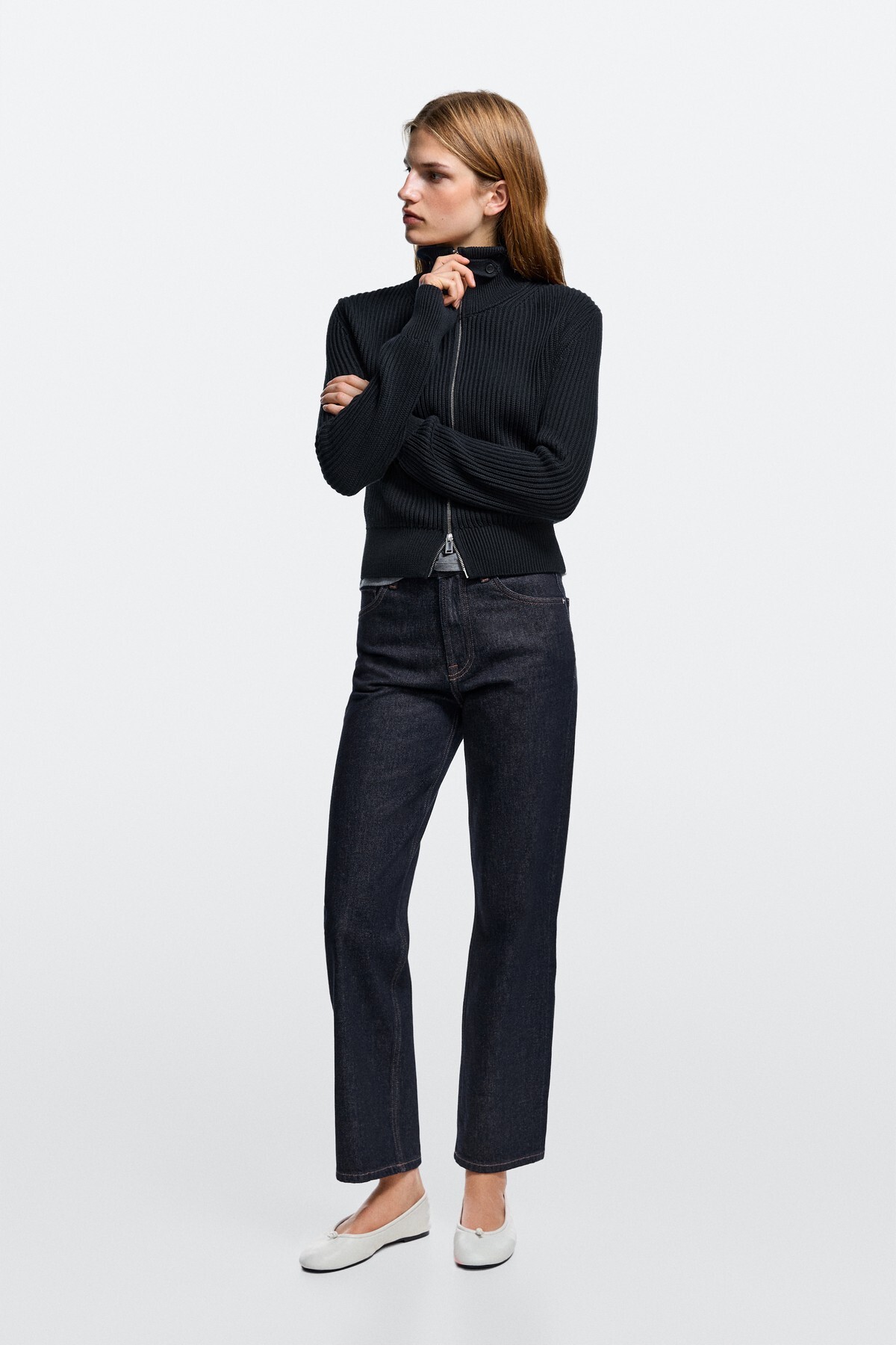 Yüksek bel cropped straight fit jean