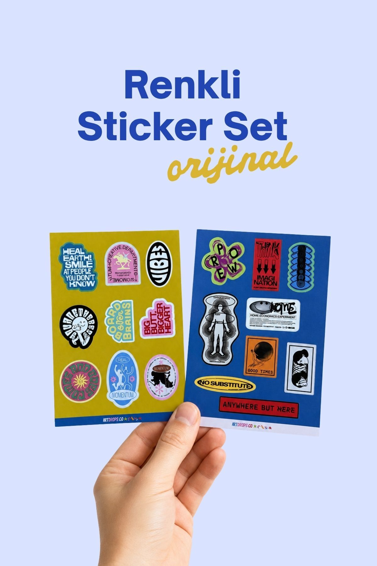 2’li Sticker Seti – Renkli Retro Tasarım Dekoratif Etiket Seti