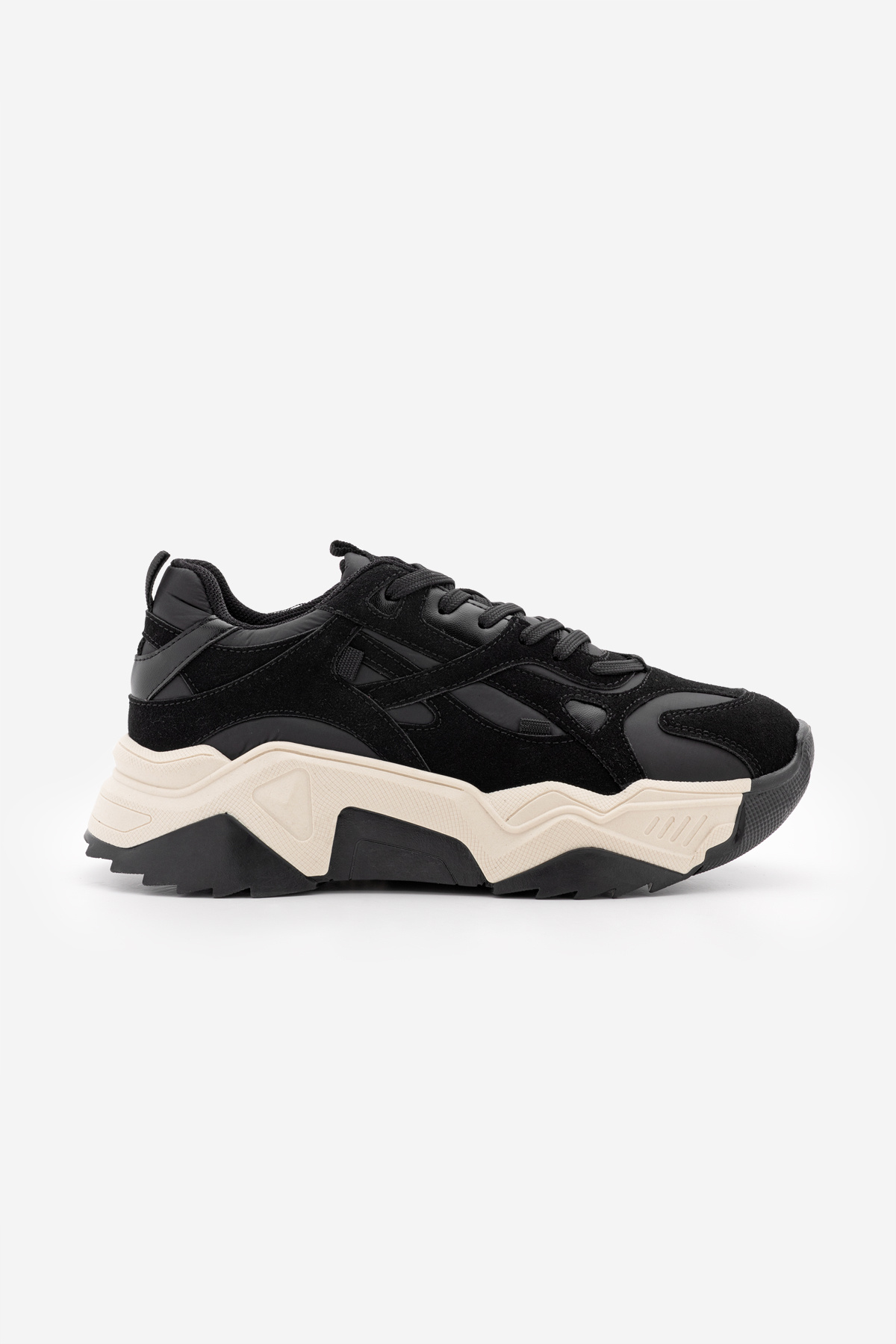 Marjin Kadın Sneaker Kalın Taban Bağcıklı Spor Ayakkabı Pizen Siyah görsel 3