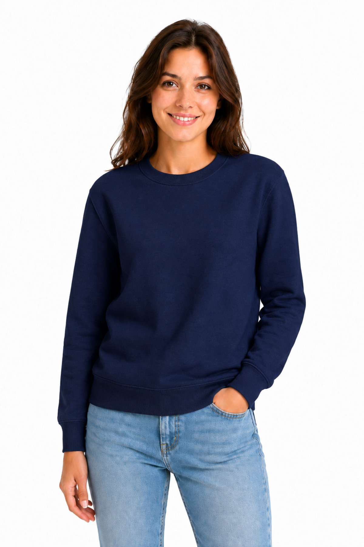 Unisex Lacivert Bisiklet Yaka Basic Sweatshirt Regular Fit Uzun Kollu Lacivert · Fotoğraf 3