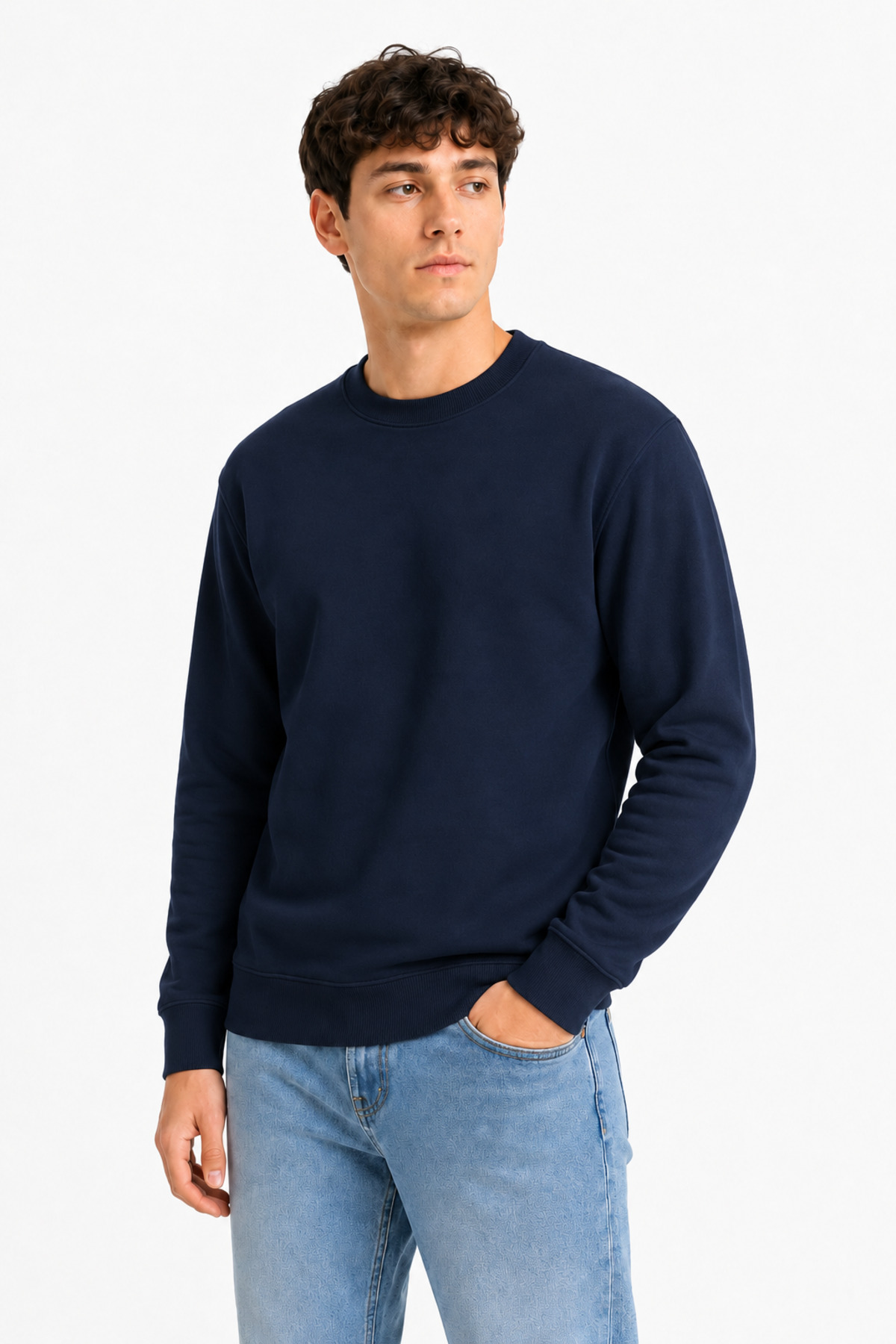 Unisex Lacivert Bisiklet Yaka Basic Sweatshirt Regular Fit Uzun Kollu Lacivert · Fotoğraf 6