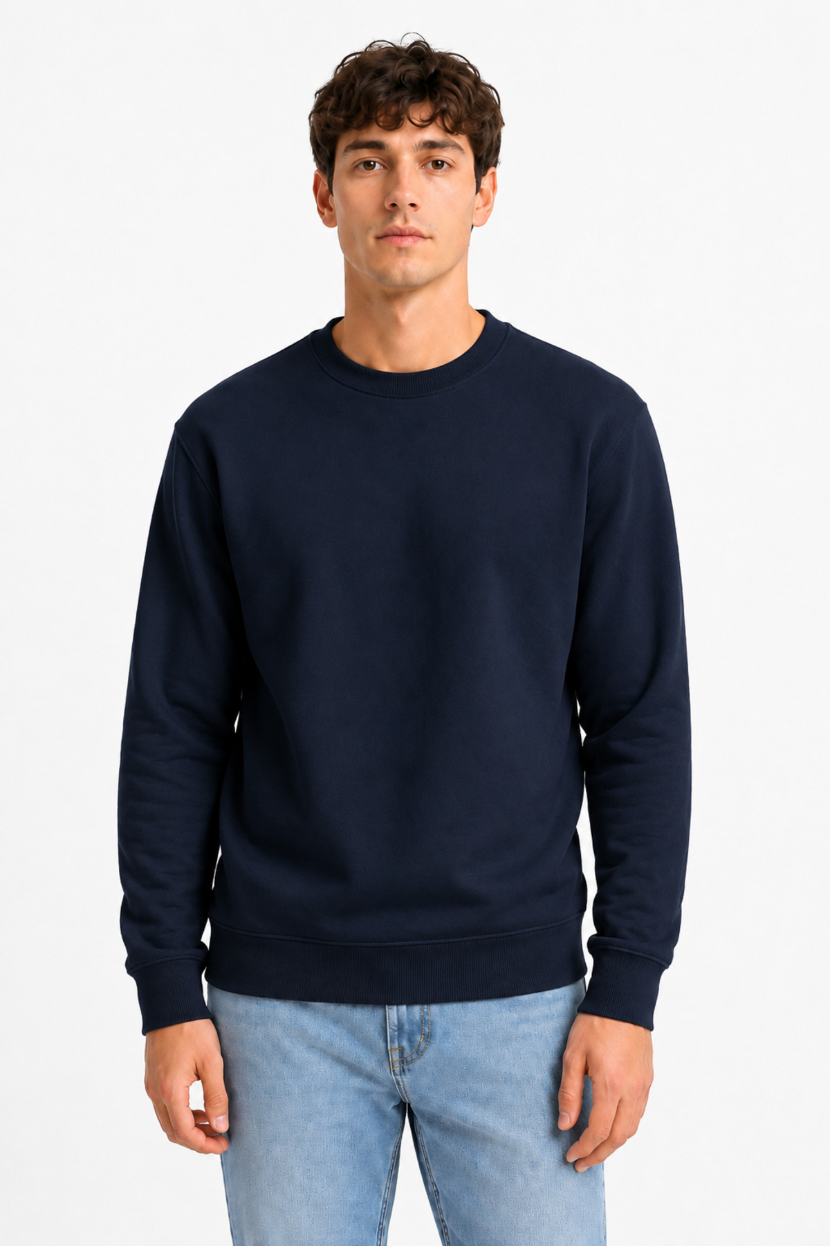 Unisex Lacivert Bisiklet Yaka Basic Sweatshirt Regular Fit Uzun Kollu Lacivert · Fotoğraf 8