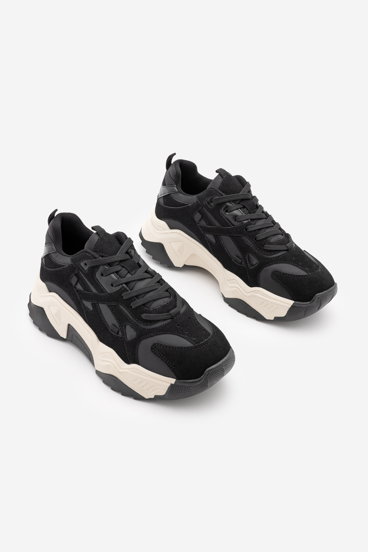 Marjin Kadın Sneaker Kalın Taban Bağcıklı Spor Ayakkabı Pizen Siyah görsel 5