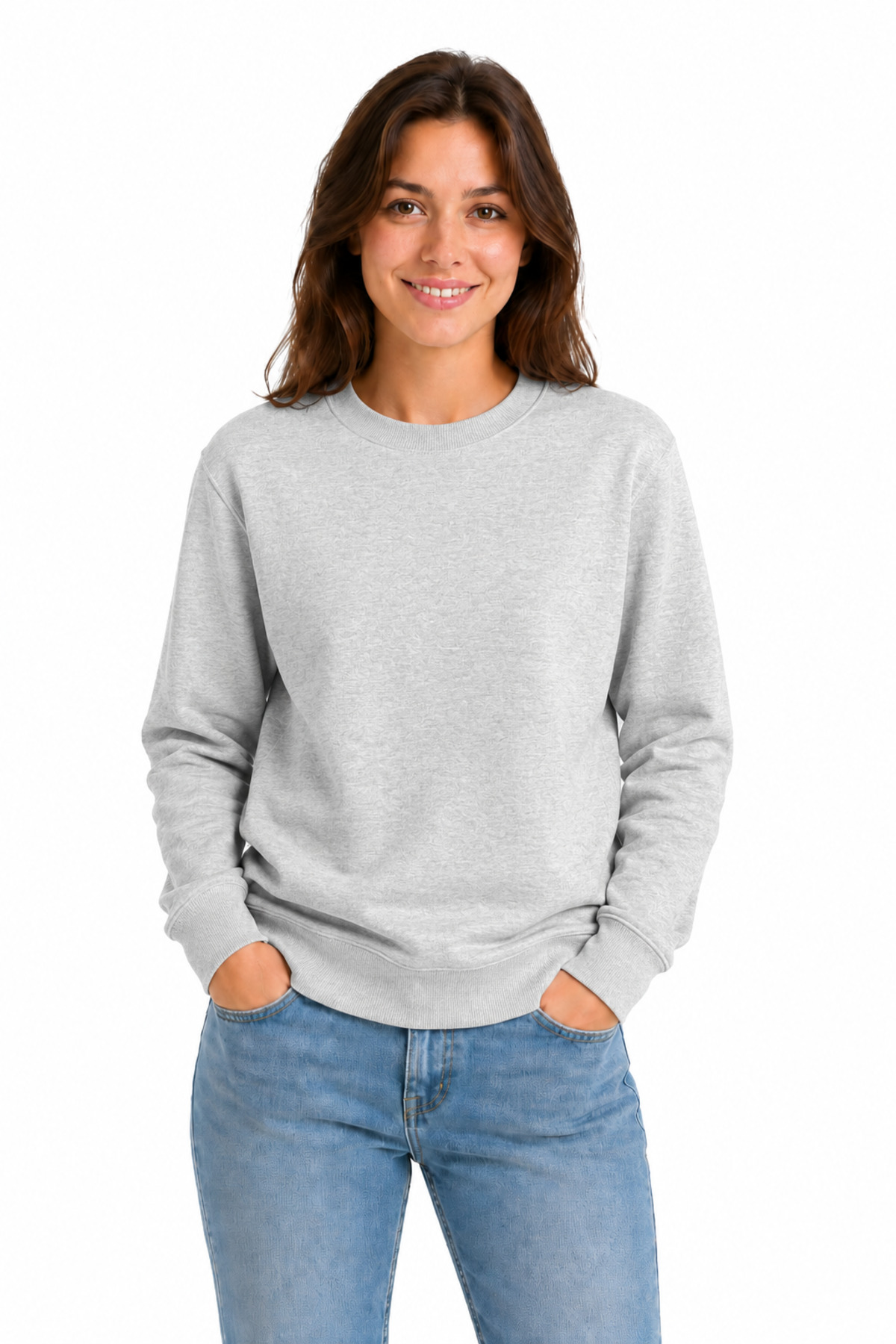Unisex Gri Bisiklet Yaka Basic Sweatshirt Regular Fit Uzun Kollu Gri · Fotoğraf 7