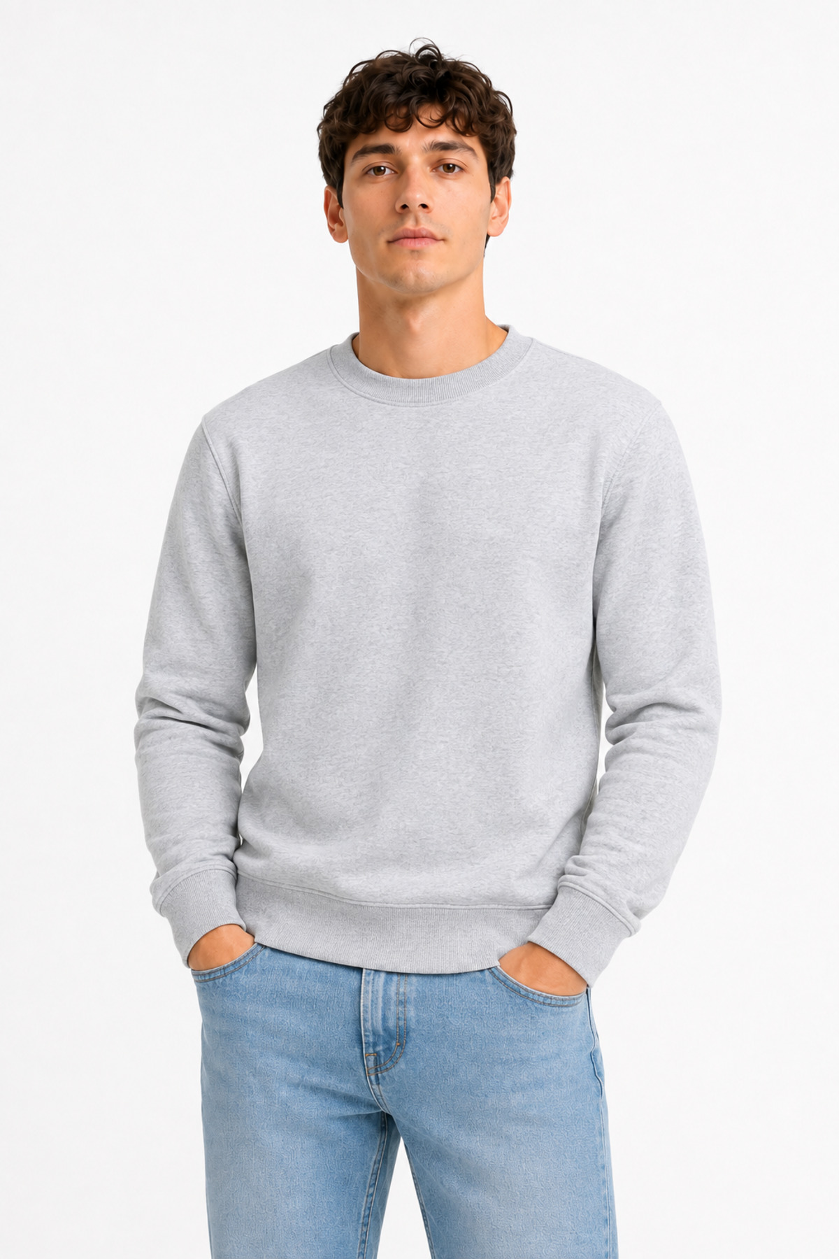 Unisex Gri Bisiklet Yaka Basic Sweatshirt Regular Fit Uzun Kollu Gri · Fotoğraf 4