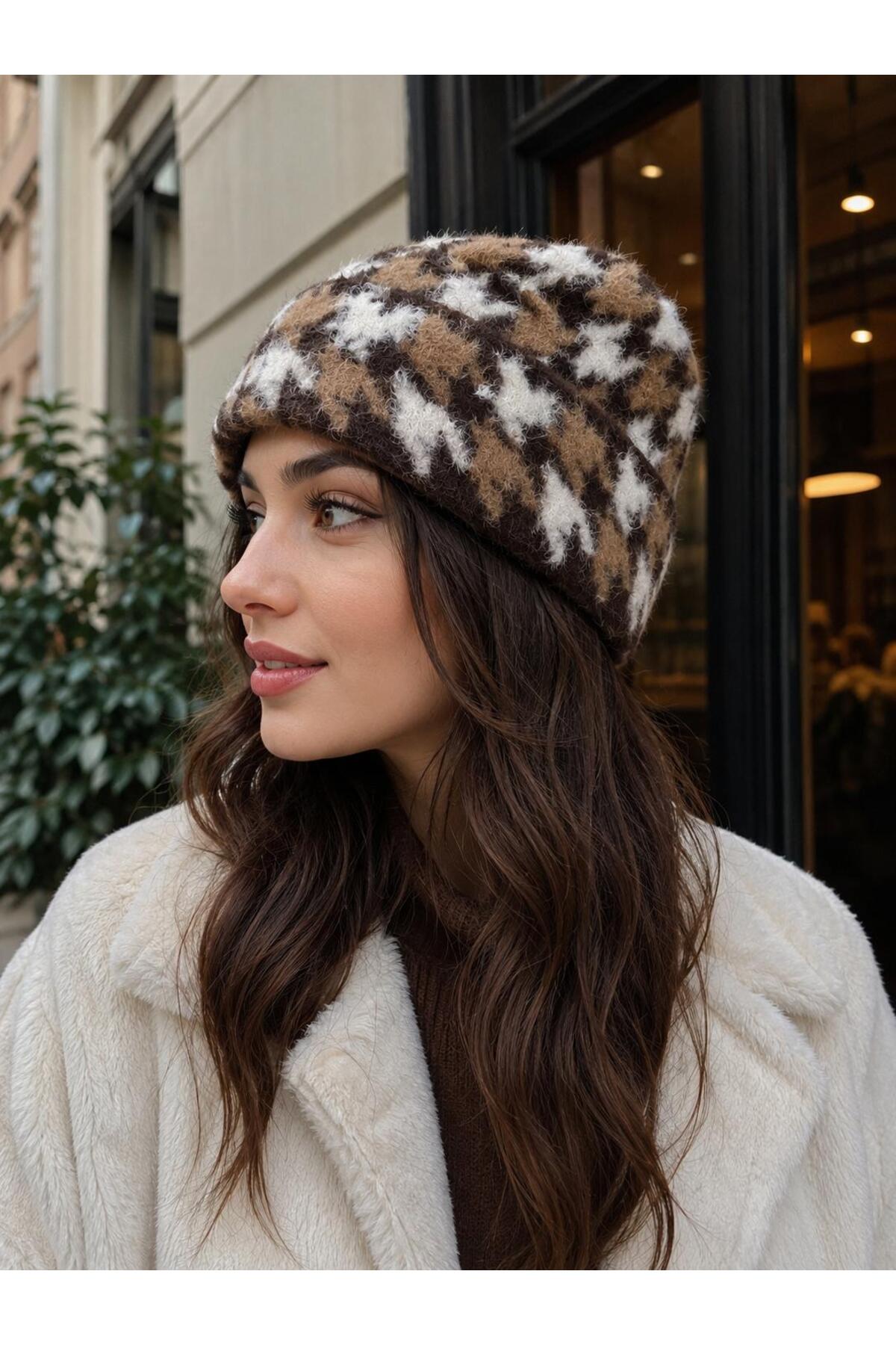 Wearflawless Kadın Trend Desenli Katlamalı Bere, Kışlık Bere, Yumoş Bere görsel 6