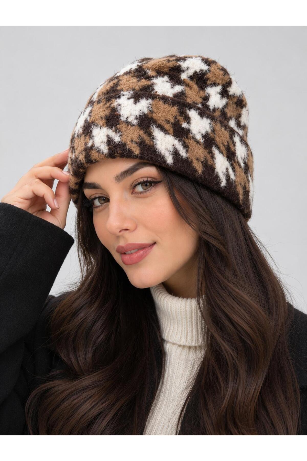 Wearflawless Kadın Trend Desenli Katlamalı Bere, Kışlık Bere, Yumoş Bere