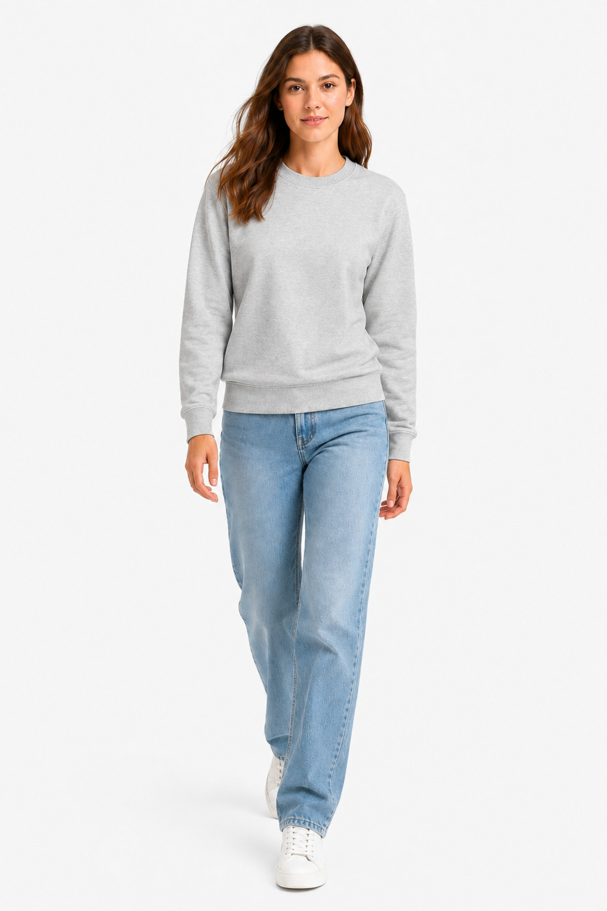 Unisex Gri Bisiklet Yaka Basic Sweatshirt Regular Fit Uzun Kollu Gri · Fotoğraf 2