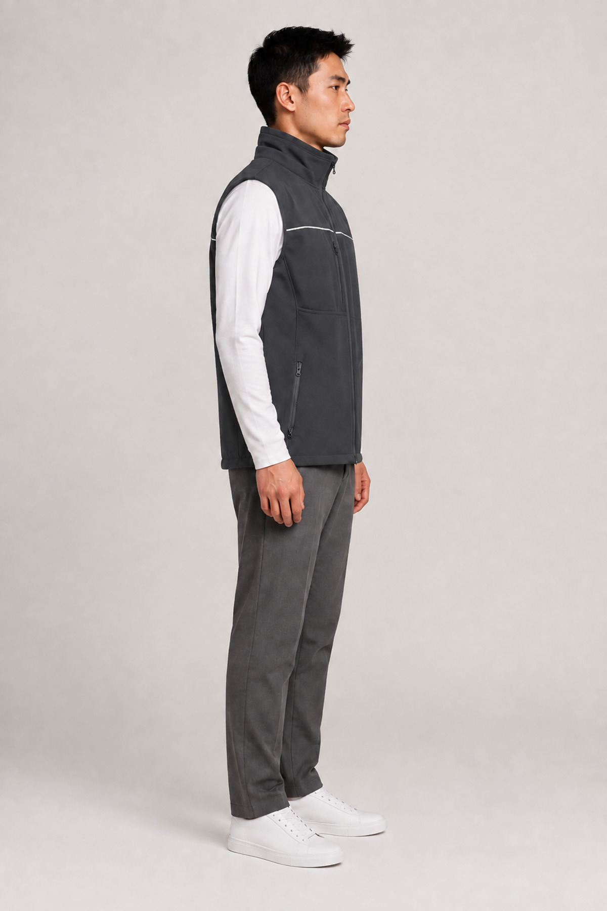 Reflektif Şeritli Su Geçirmez Unisex Softshell Yelek – Gri Gri · Fotoğraf 5