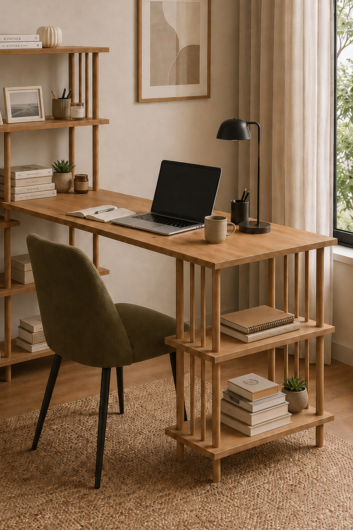 BLUSH 140 cm Raflı Çalışma Masası –Kitaplıklı Modern Bilgisayar Masası Ders Masası görsel 2