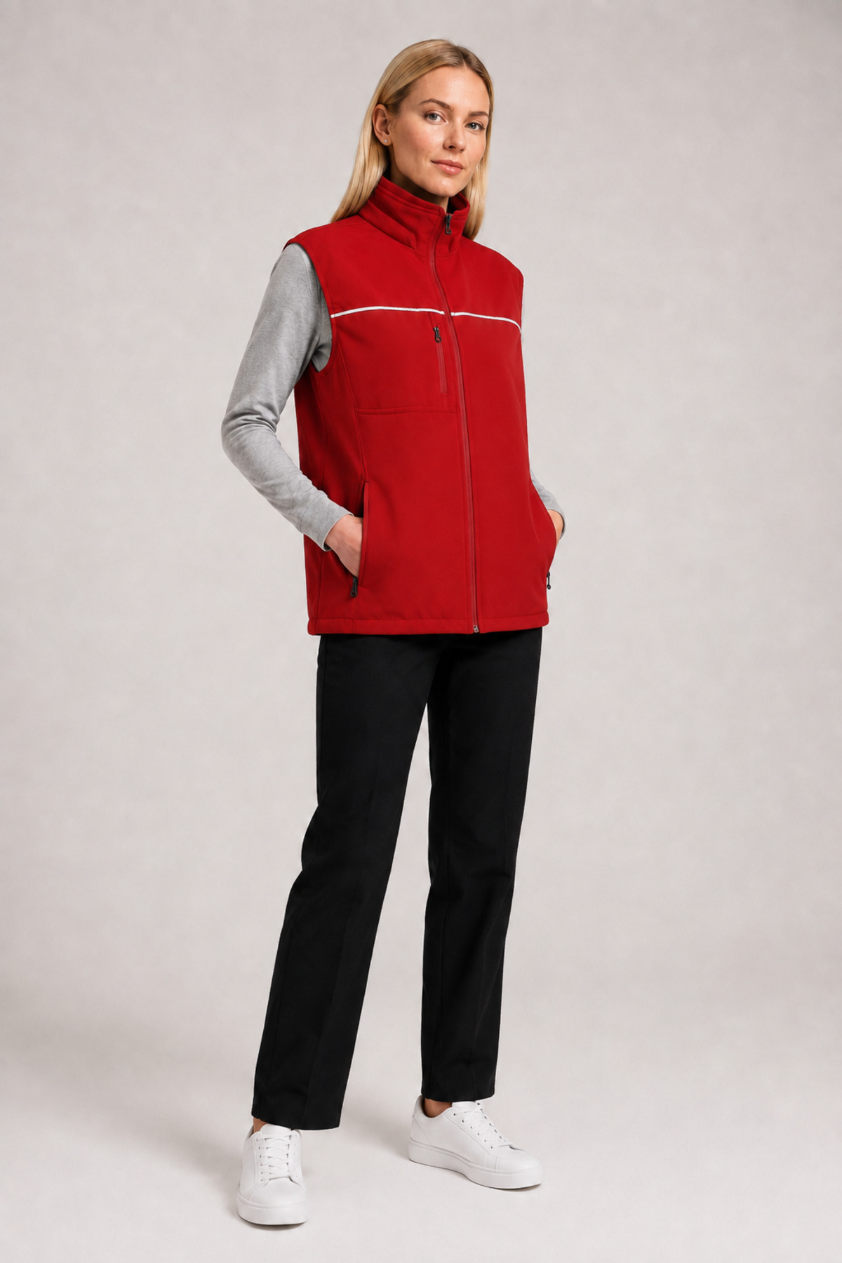 Su Geçirmez Reflektör Şeritli Unisex Kırmızı Softshell İş Yeleği Kırmızı · Fotoğraf 8