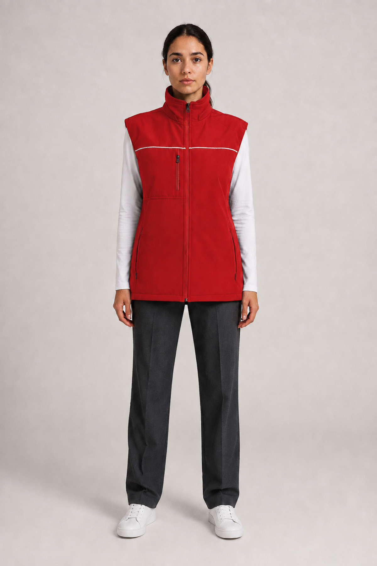 Su Geçirmez Reflektör Şeritli Unisex Kırmızı Softshell İş Yeleği Kırmızı · Fotoğraf 6