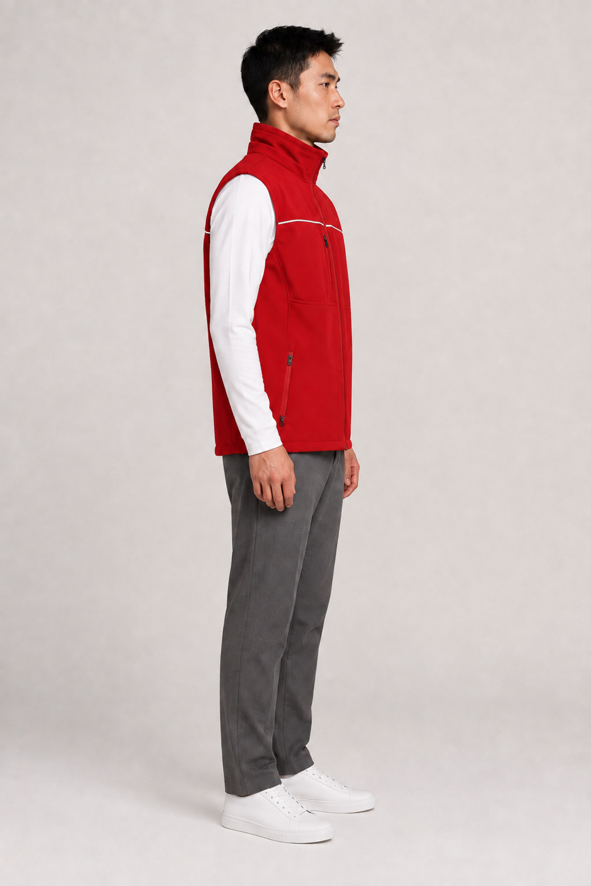 Su Geçirmez Reflektör Şeritli Unisex Kırmızı Softshell İş Yeleği Kırmızı · Fotoğraf 5