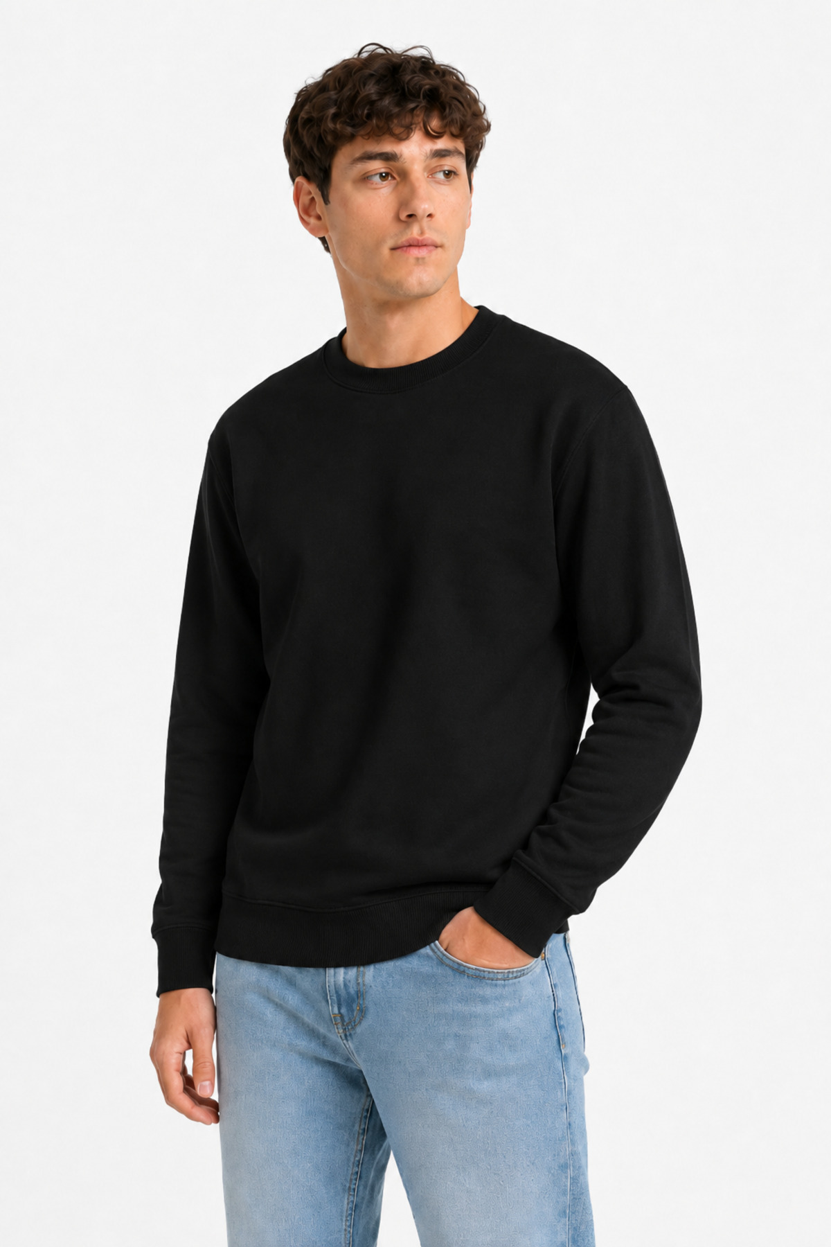 Unisex Siyah Basic Bisiklet Yaka Uzun Kollu Sweatshirt Siyah · Fotoğraf 8