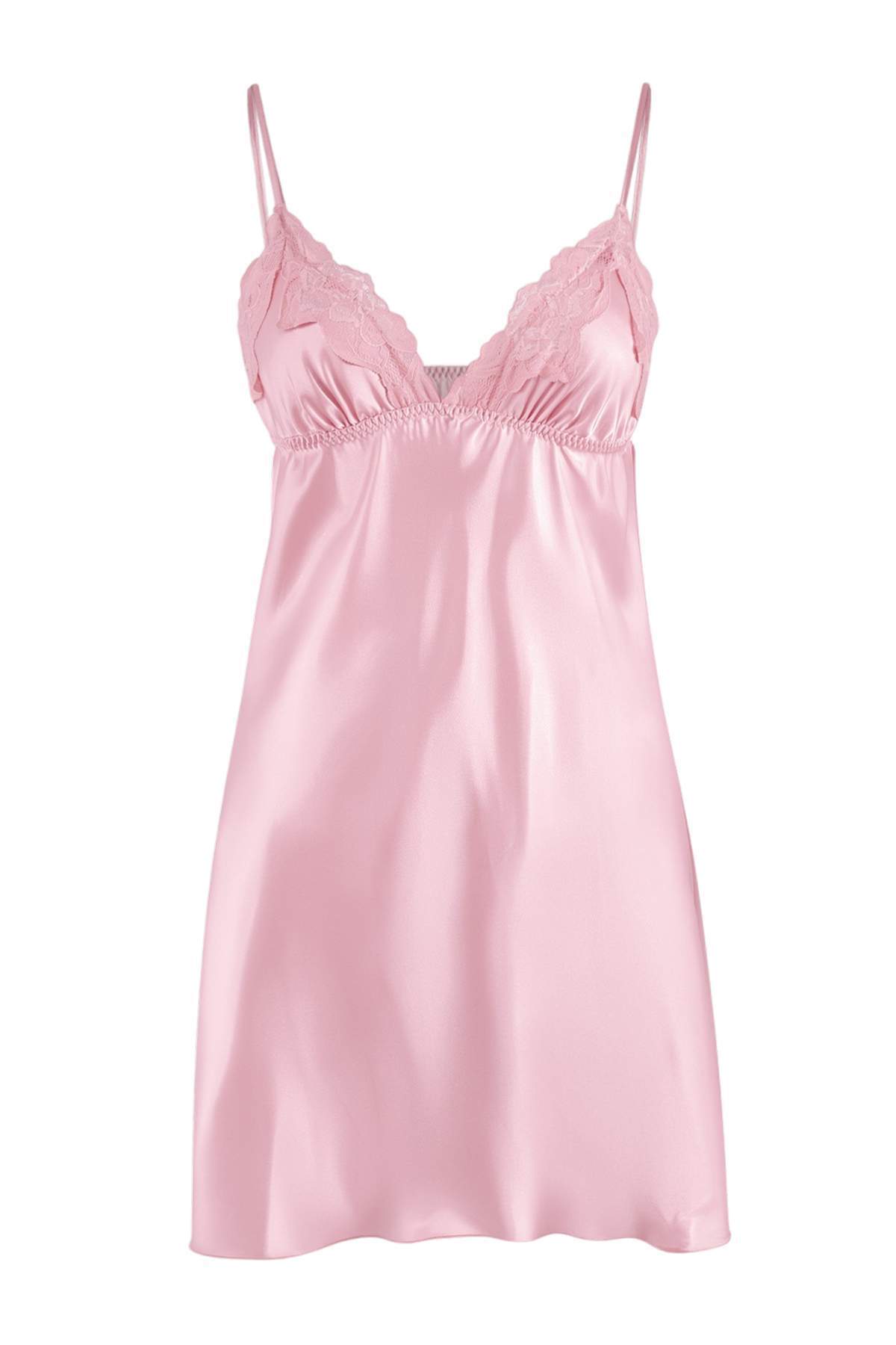 Laperissa Pembe 2li Çeyiz Set Dantelli Kurdele/Fiyonklu Saten Kuşaklı Dokuma Sabahlık + Gecelik görsel 5