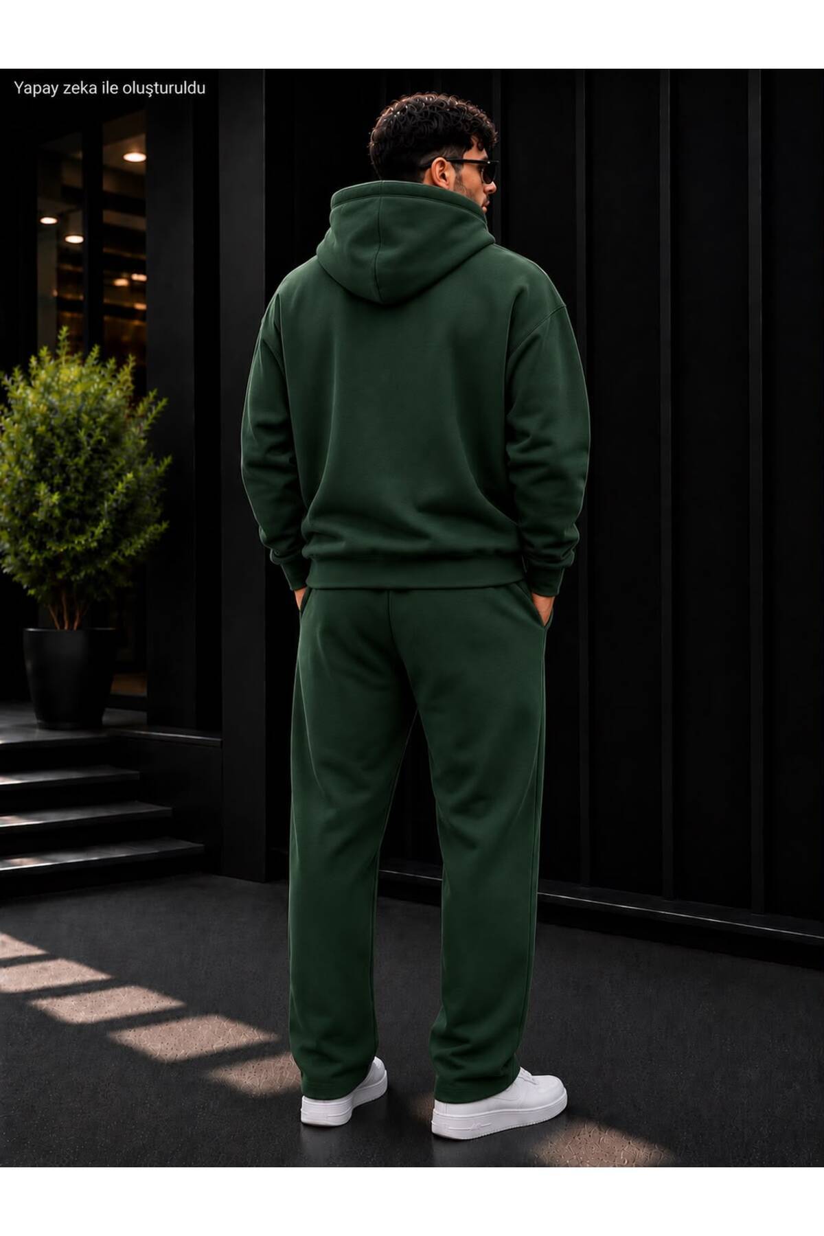 Erkek Brooklyn New York Baskılı Siyah Oversize Kapüşonlu Eşofman Takımı — سبز Broklyn — تصویر 2 از 4