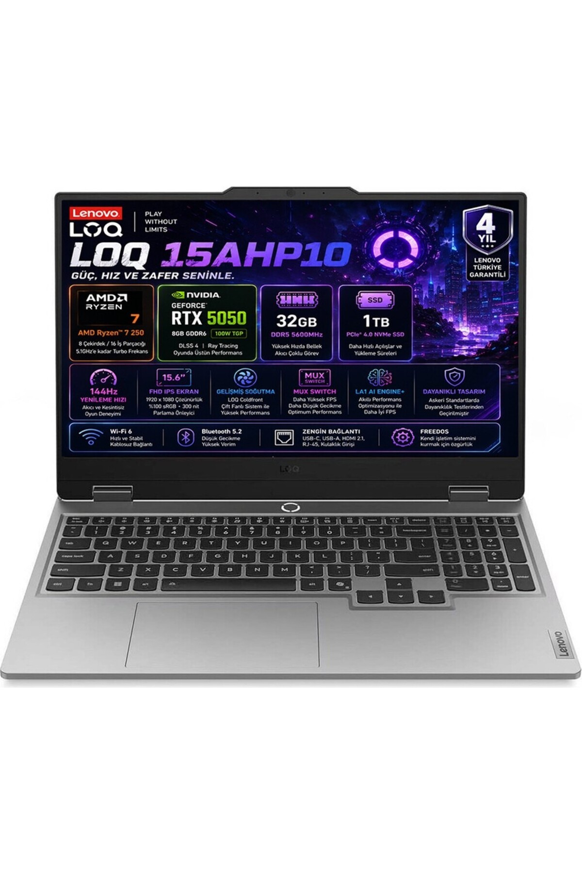 LENOVO LOQ 15AHP10 AMD Ryzen 7-250 32 GB DDR5 1TB SSD RTX 5050 8 GB 100W FHD Windows 11 Pro Gaming Laptop 83JG00BMTR G2 İşlemci