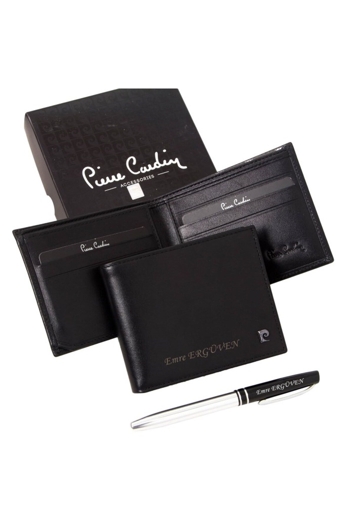 ست کیف پول و خودکار چرمی شخصی‌سازی‌شده، مشکی ۲۳۶۱S پیر کاردین کیف پول Pierre Cardin
