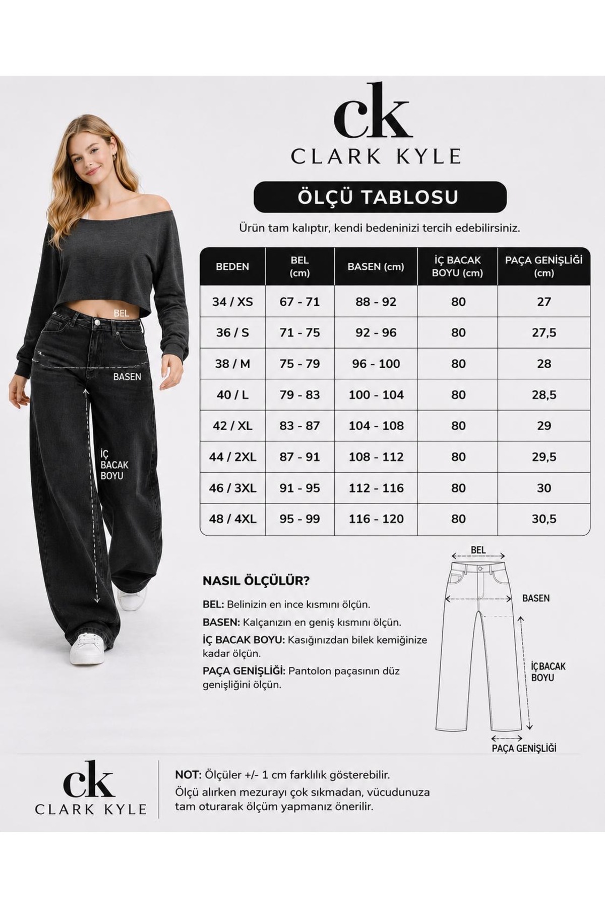 CLARK KYLE Kadın siyah renk baggy 9w_16 yüksek bel %100 koton denim pantolon görsel 4